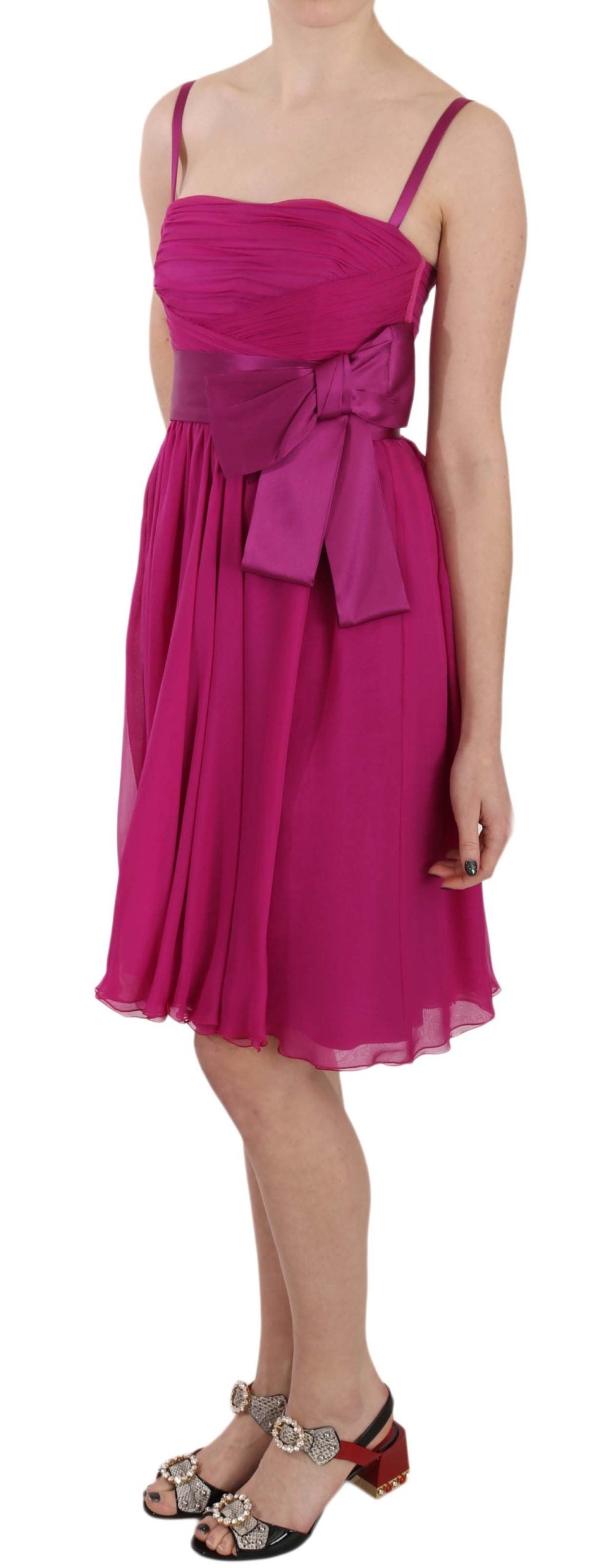 Dolce & Gabbana Fuchsia Pinkes ärmelloses Seidenkleid mit Schleife