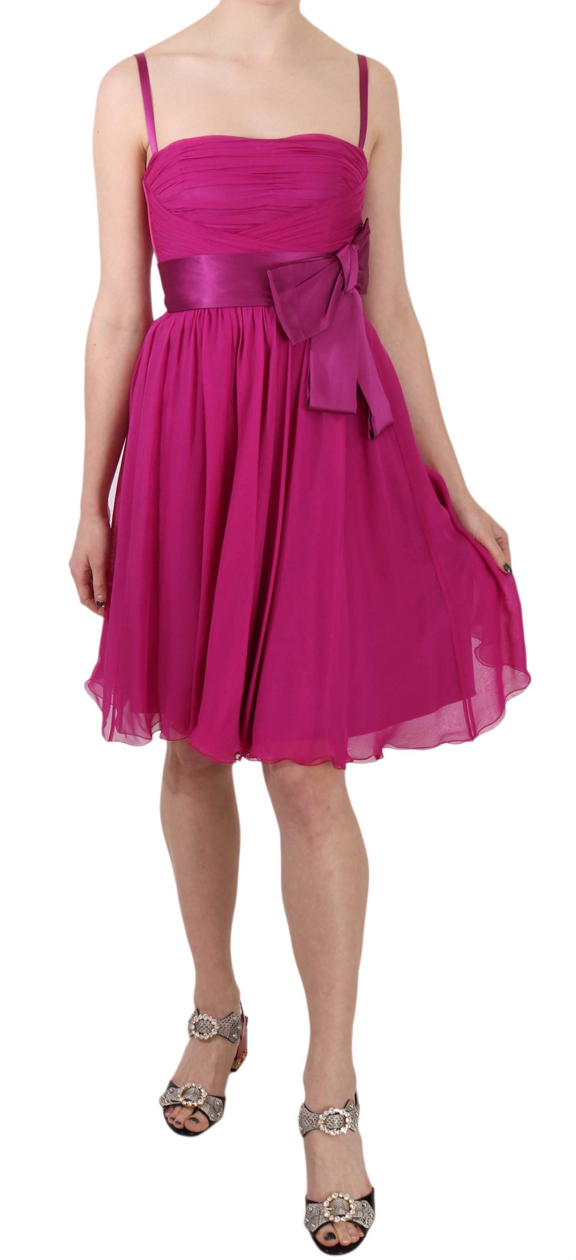 Dolce & Gabbana Fuchsia Pinkes ärmelloses Seidenkleid mit Schleife