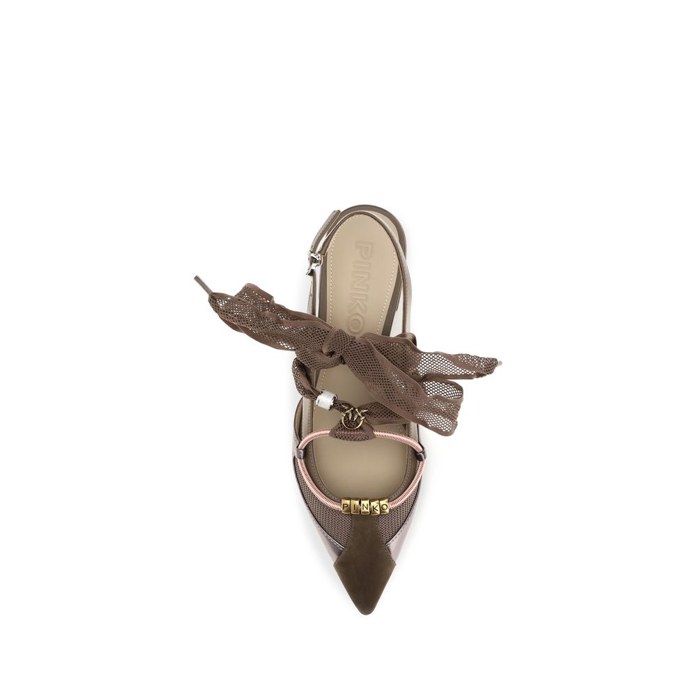 PINKO Brown Calf Leather Bos Taurus Ballet Flats