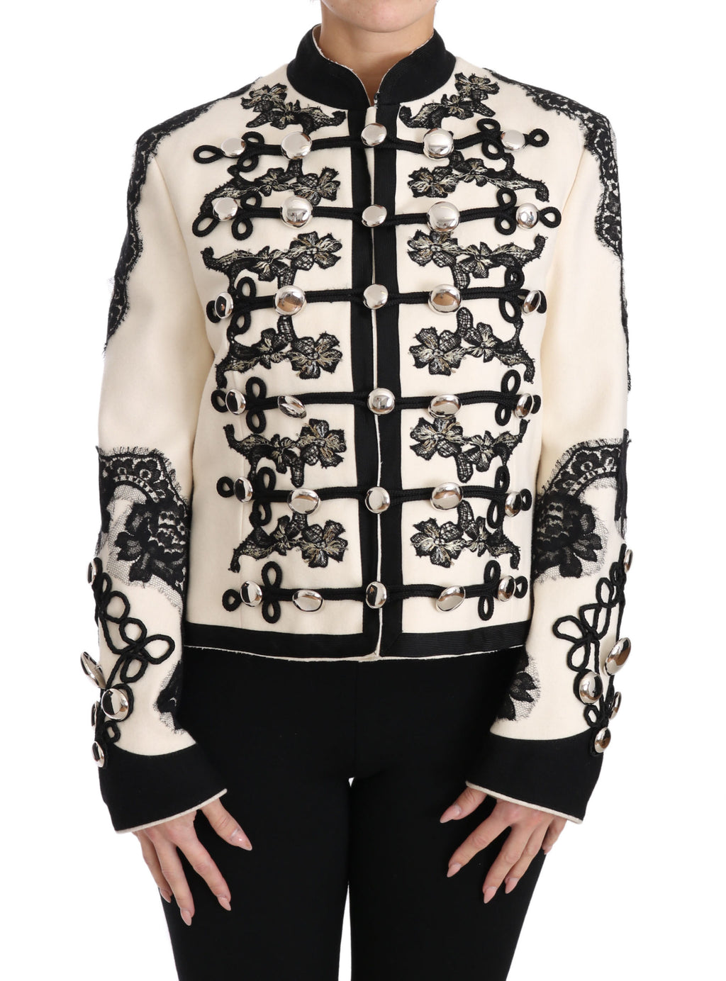 Dolce & Gabbana Weiß Wolle Schwarz Floral Barock Jacke