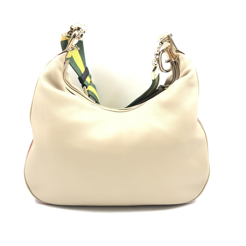 Gucci Aria Calfskin Web Large Attache Shoulder Bag Beige
