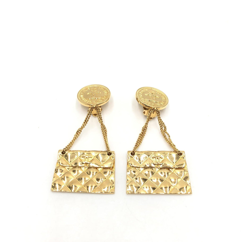Chanel Bag Motif Clip-On Drop Earrings