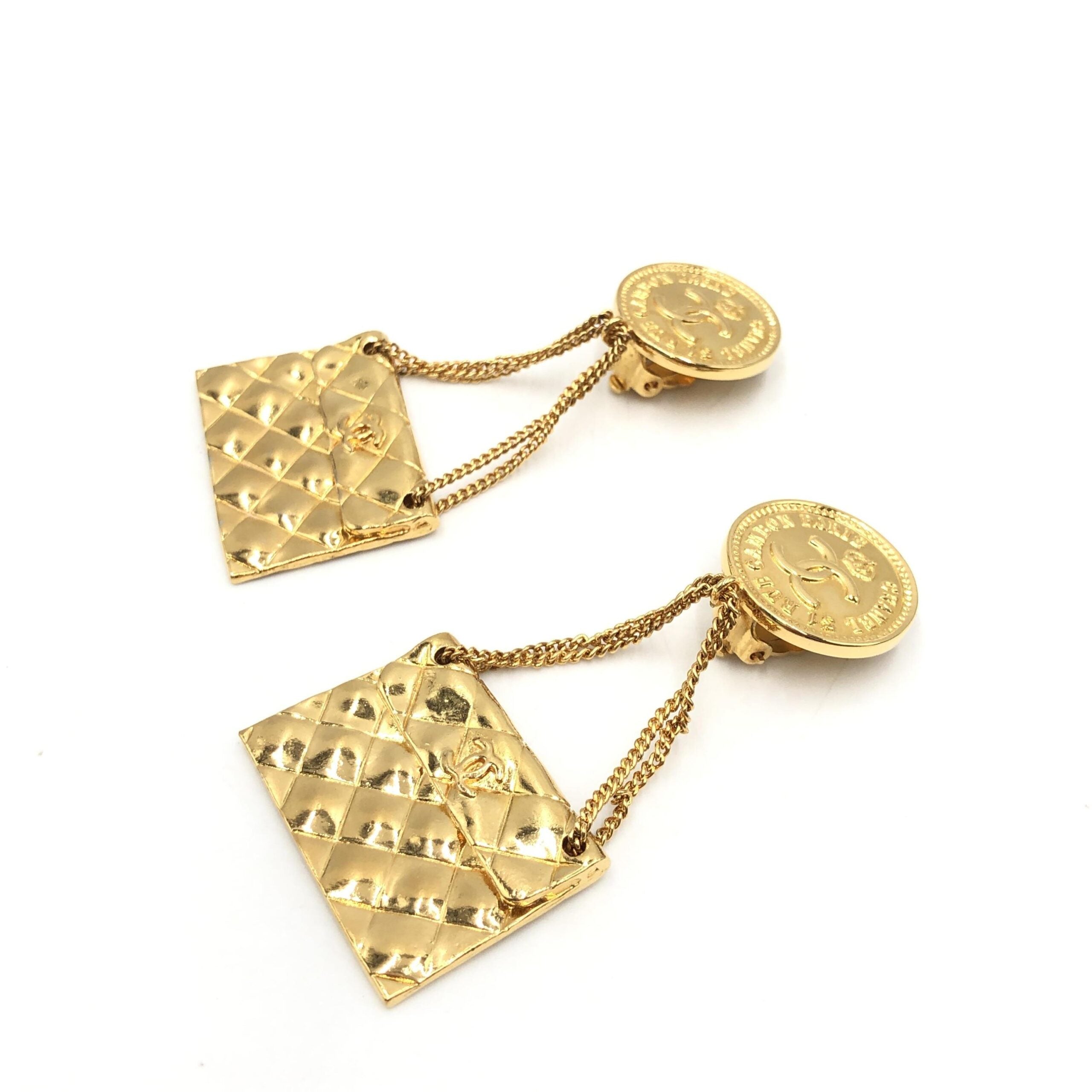 Chanel Bag Motif Clip-On Drop Earrings