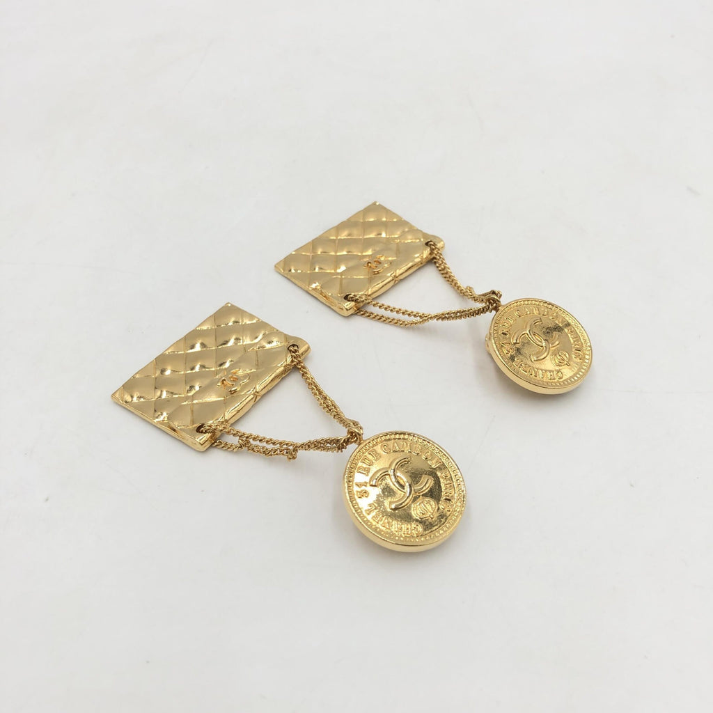 Chanel Bag Motif Clip-On Drop Earrings