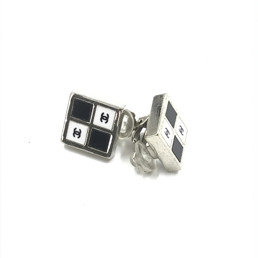 Chanel Coco Mark Earrings Black/White/Silver
