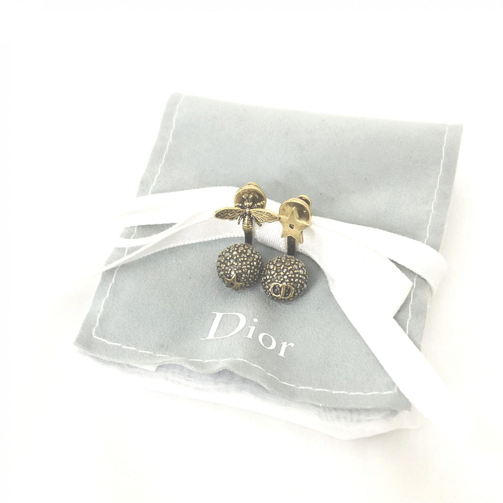 Christian Dior Crystal Embellished Metal Bee Earrings