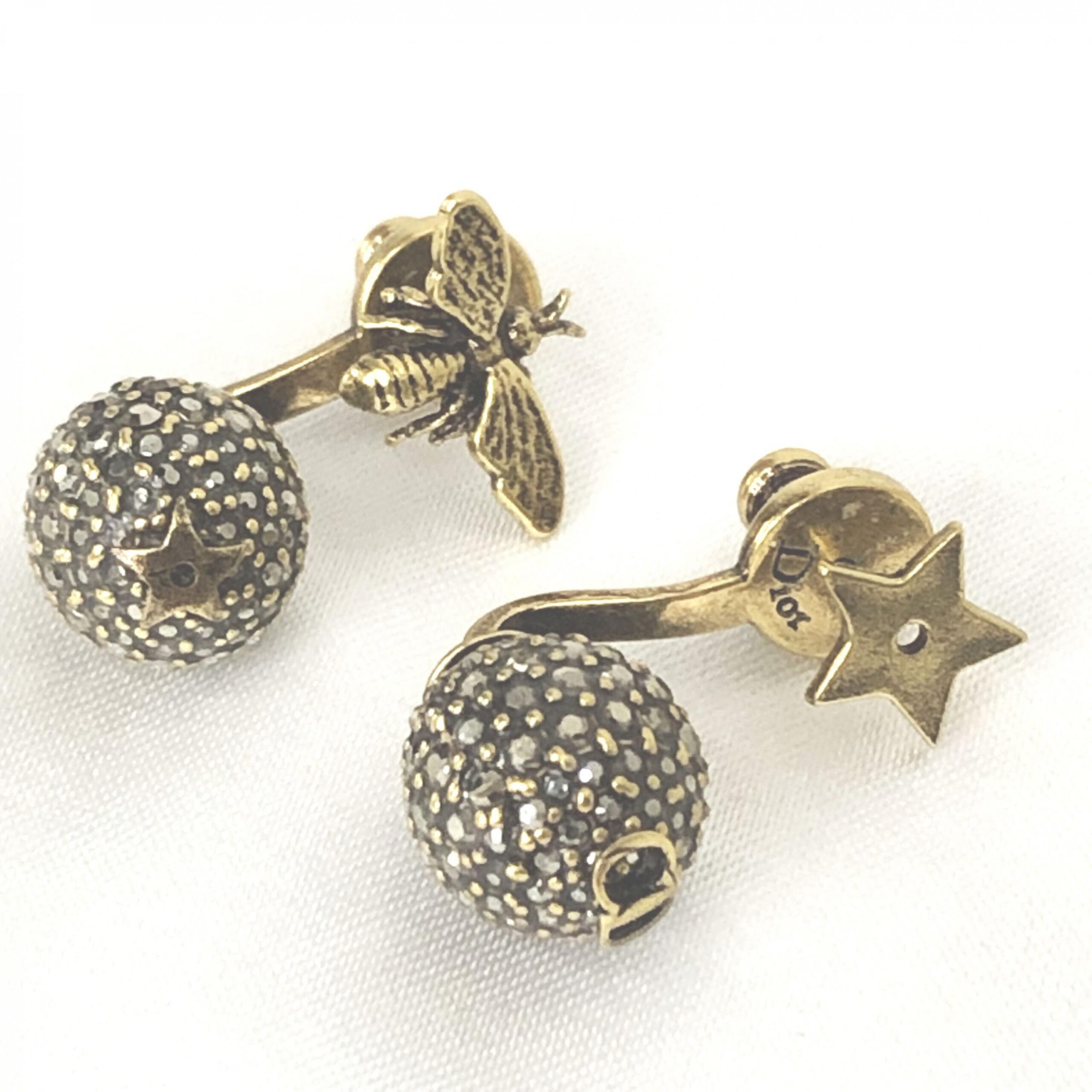Christian Dior Crystal Embellished Metal Bee Earrings