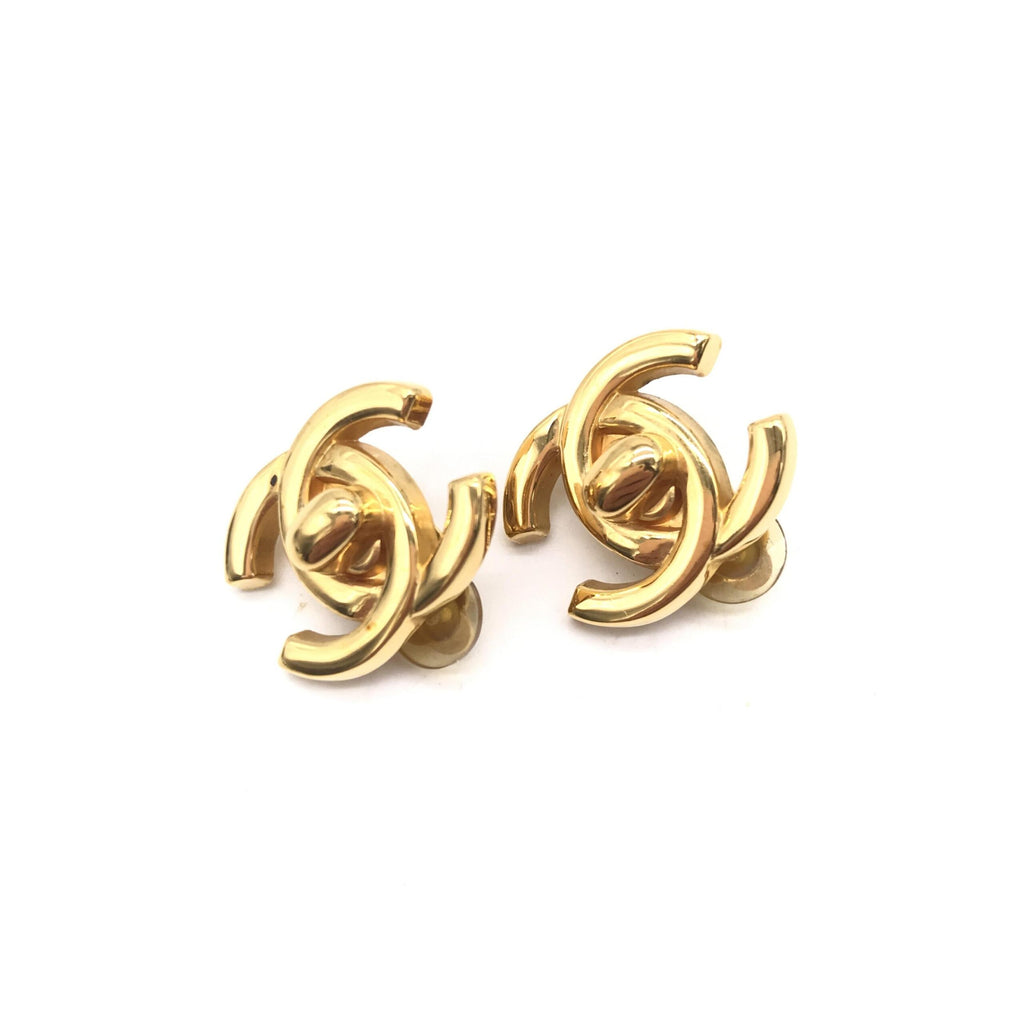Chanel Gold PLated CC Turnlock Clip-On Earrings