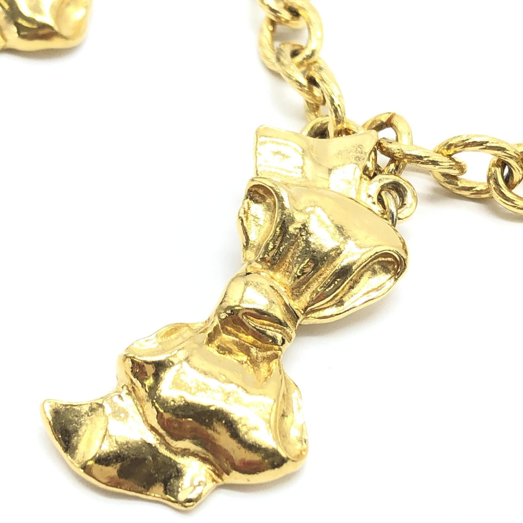 Chanel Gold Plated Chain Necklace With Bow Charms