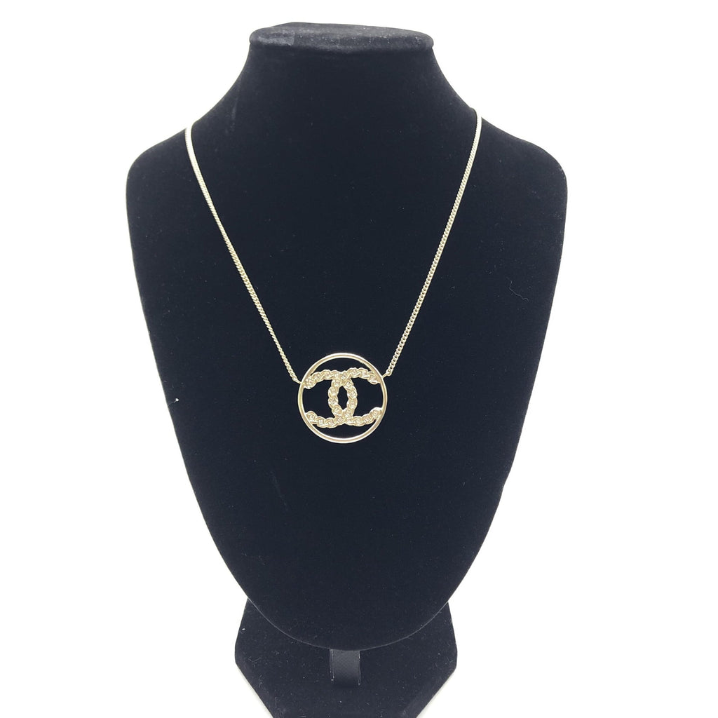 Chanel Gold Tone CC Circle Pendant Necklace