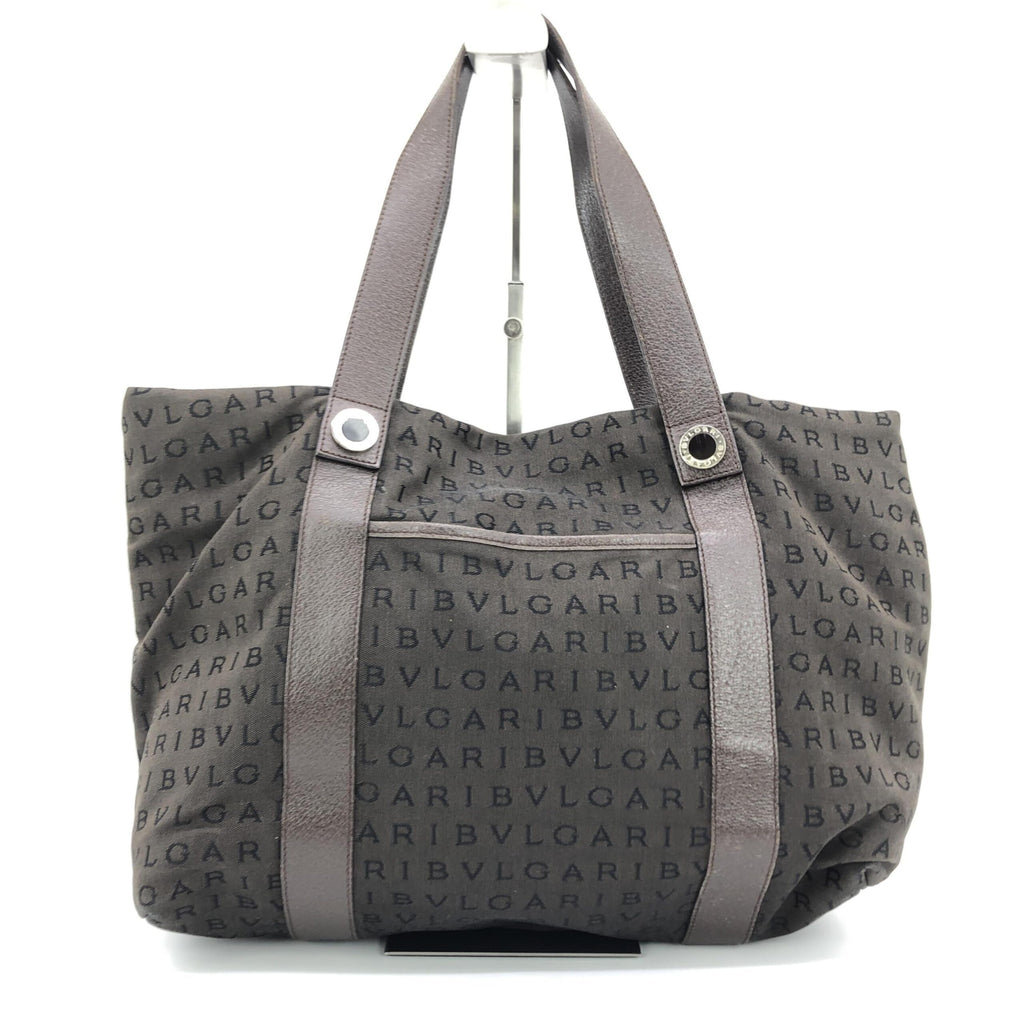 Bulgari Logo Canvas Tote Bag With Pockets