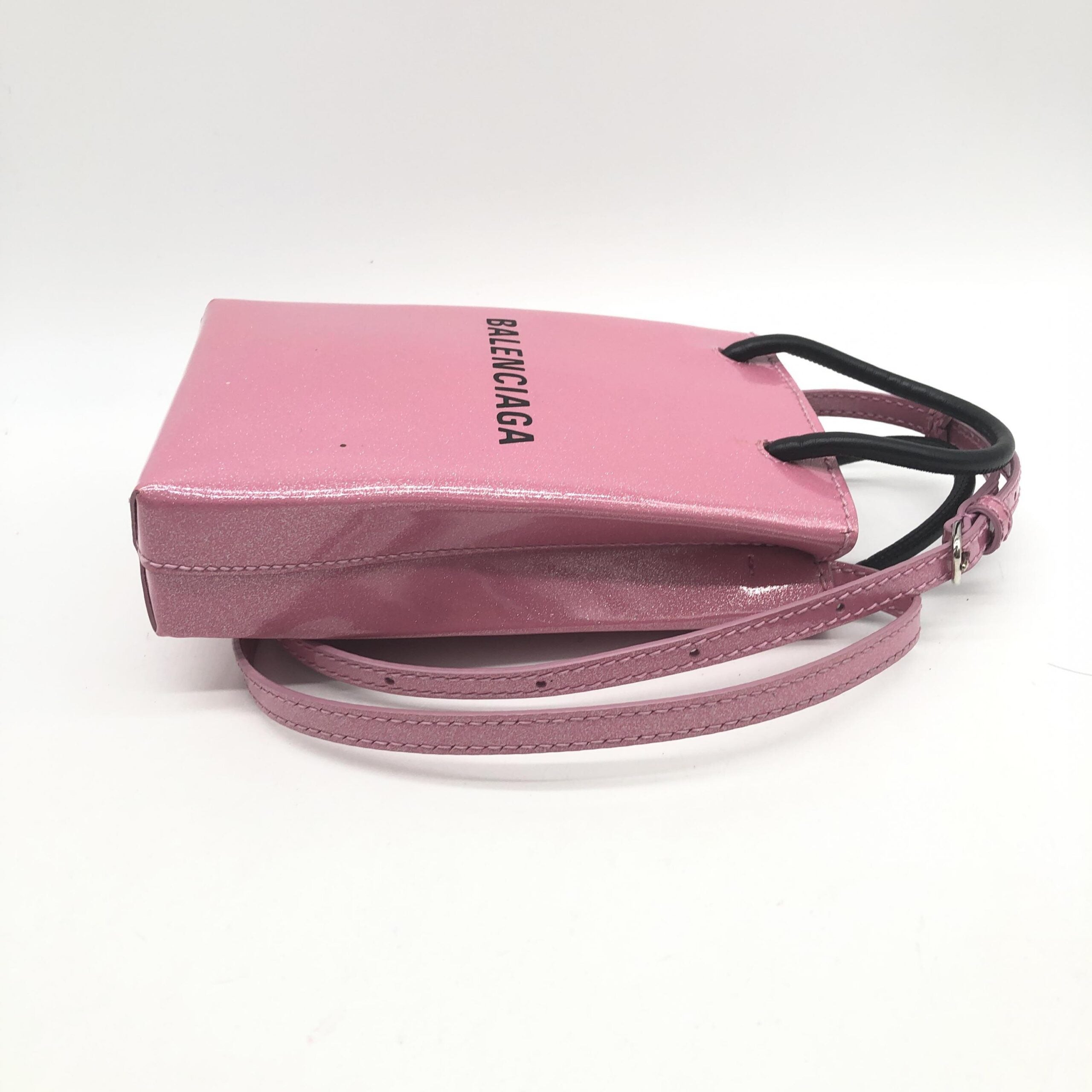 Balenciaga Pink Glitter Shopping Phone Holder Bag