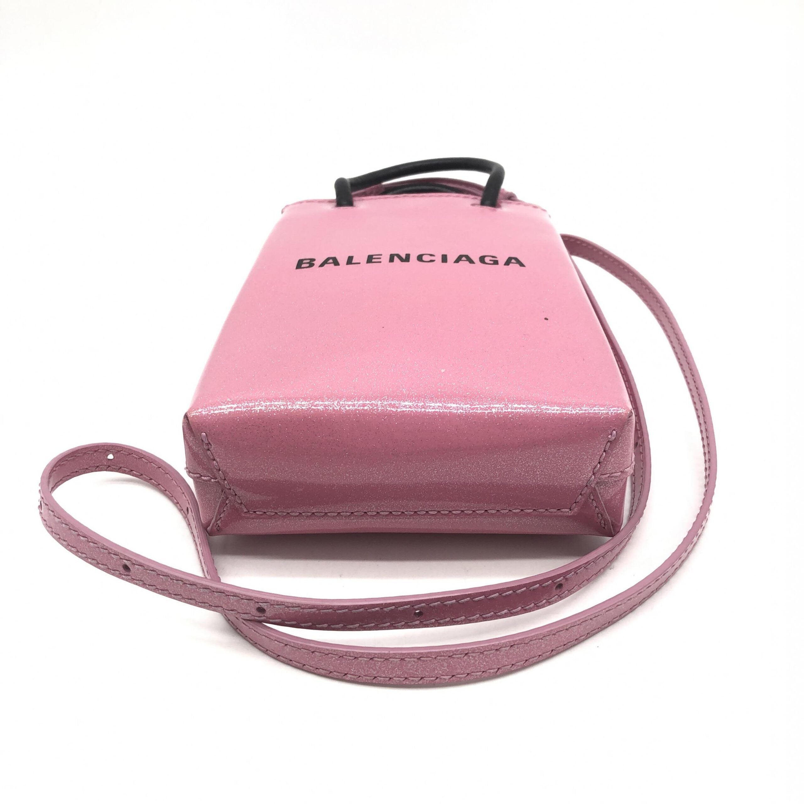 Balenciaga Pink Glitter Shopping Phone Holder Bag