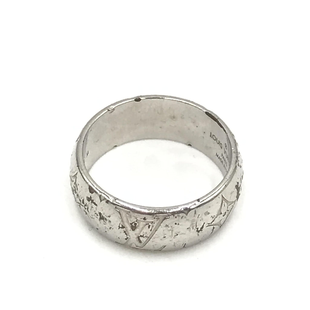 Louis Vuitton Silver-Tone Monogram Band Ring