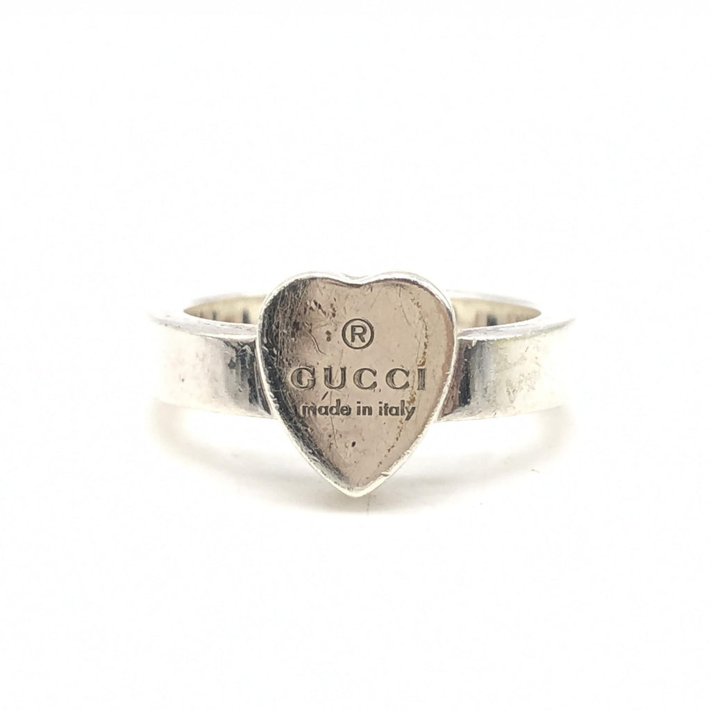 Gucci Sterling Silver Heart Trademark Ring, US Size 5.5