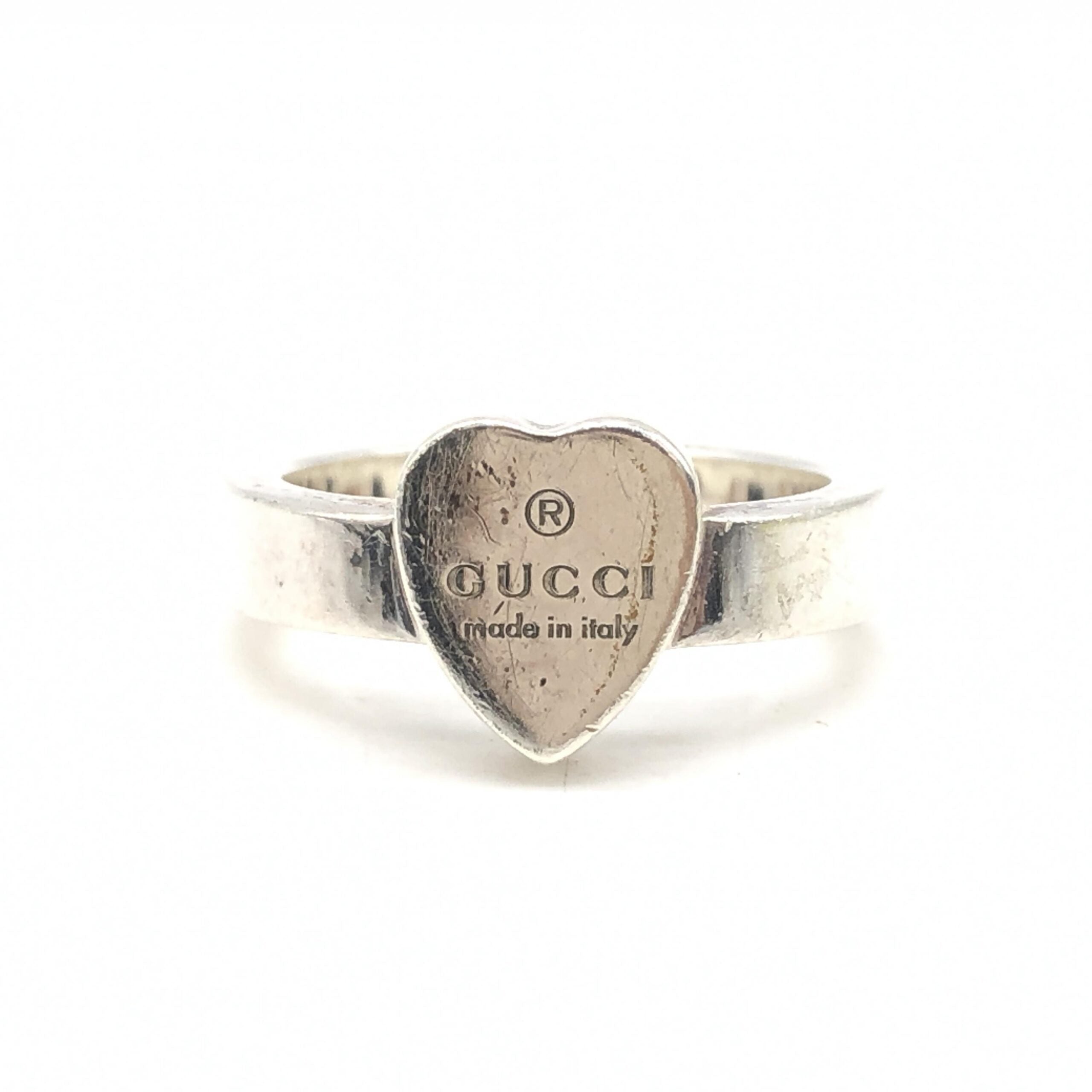Gucci Sterling Silver Heart Trademark Ring, US Size 5.5