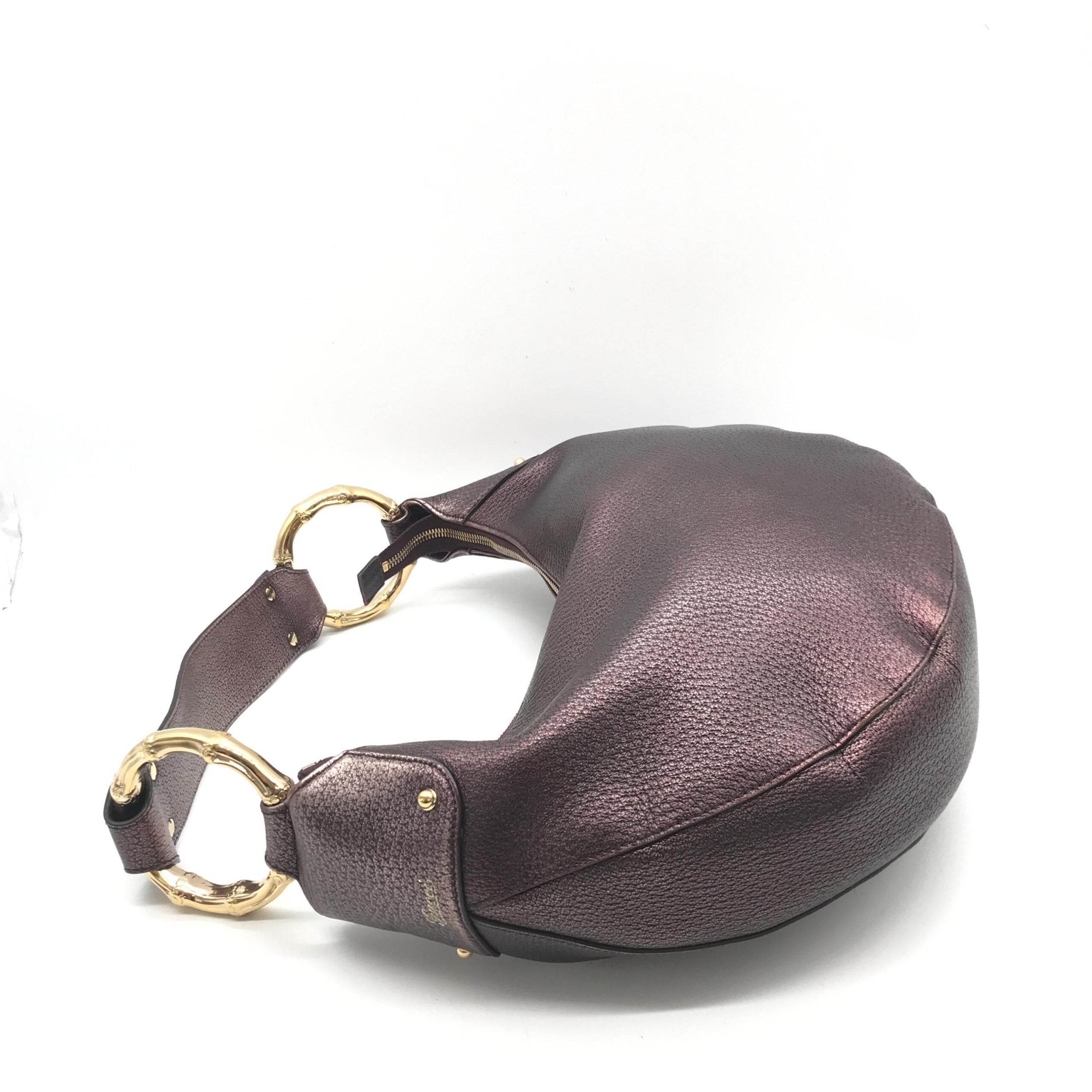 Gucci Metallic Leather Bamboo Ring Hobo Bag