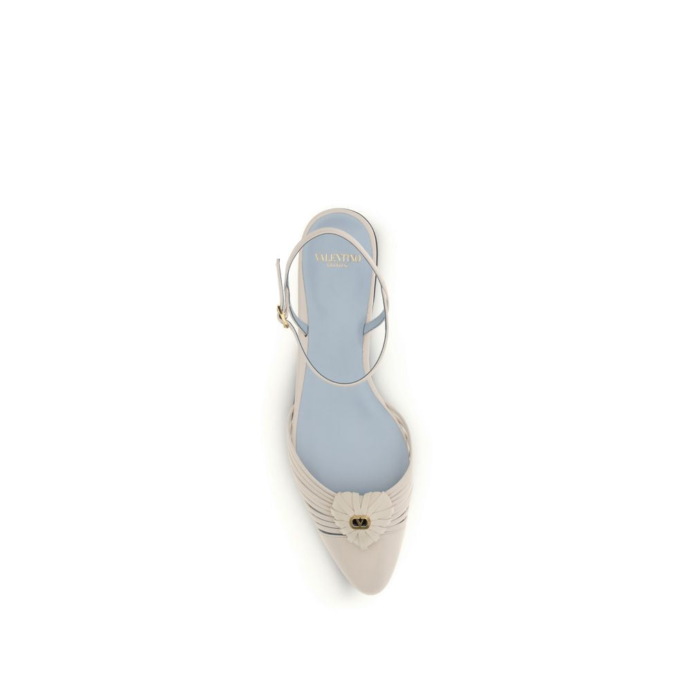 Valentino Garavani Beige Calf Leather Bos Taurus Ballet Flats