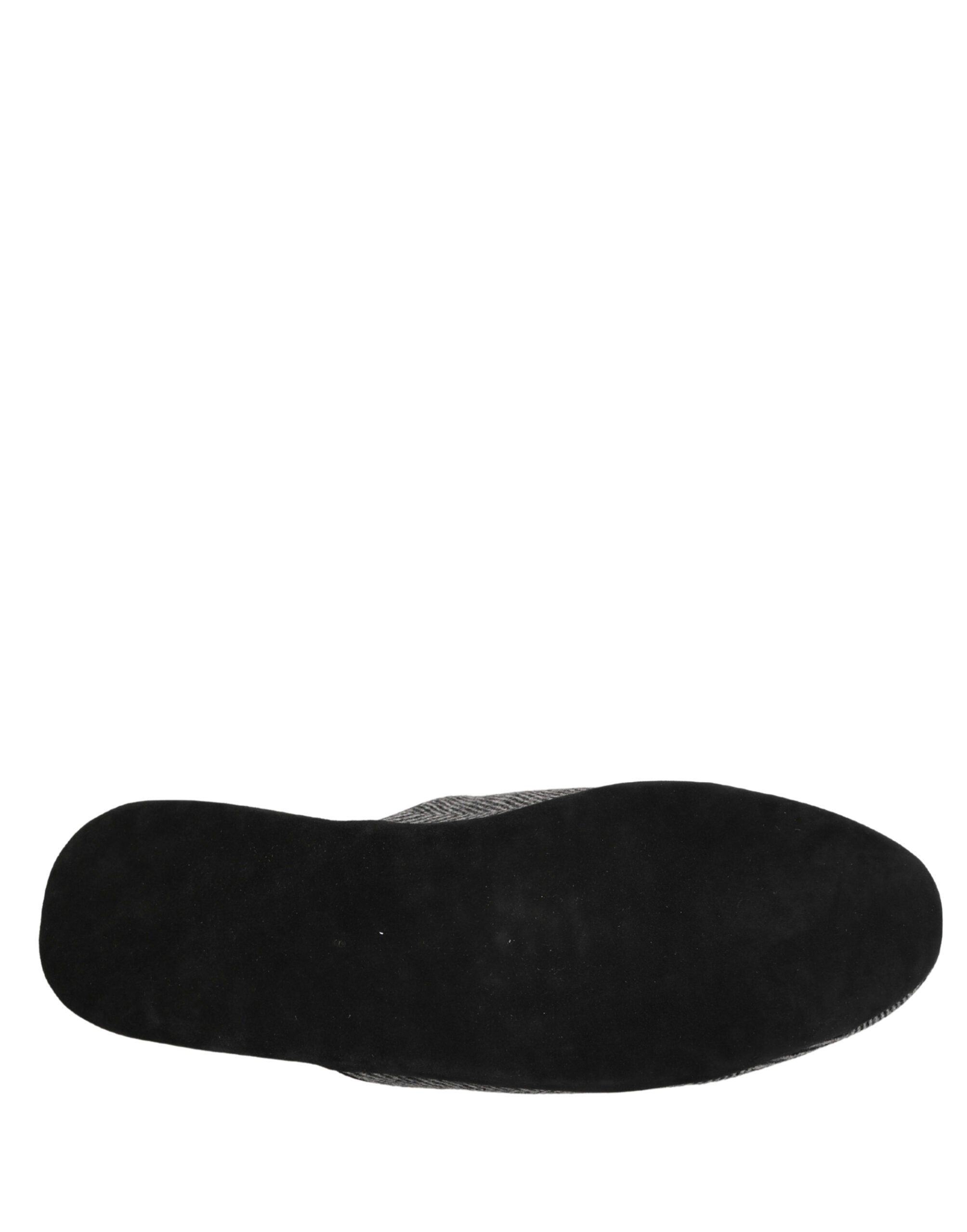 Dolce & Gabbana Grey Herringbone Cashmere Red Slippers Shoes