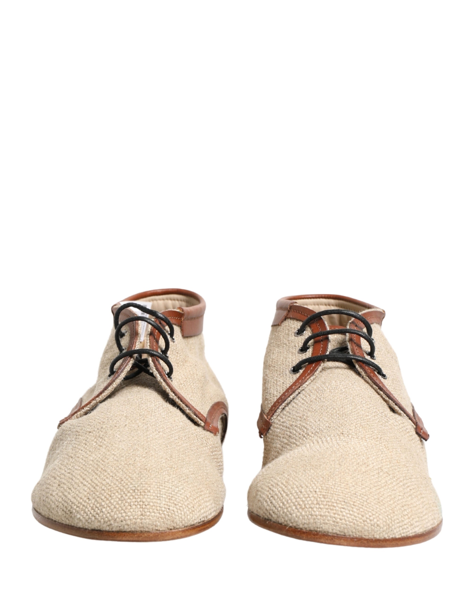 Dolce & Gabbana Beige Canvas Leather Trim Dress Derby Shoes