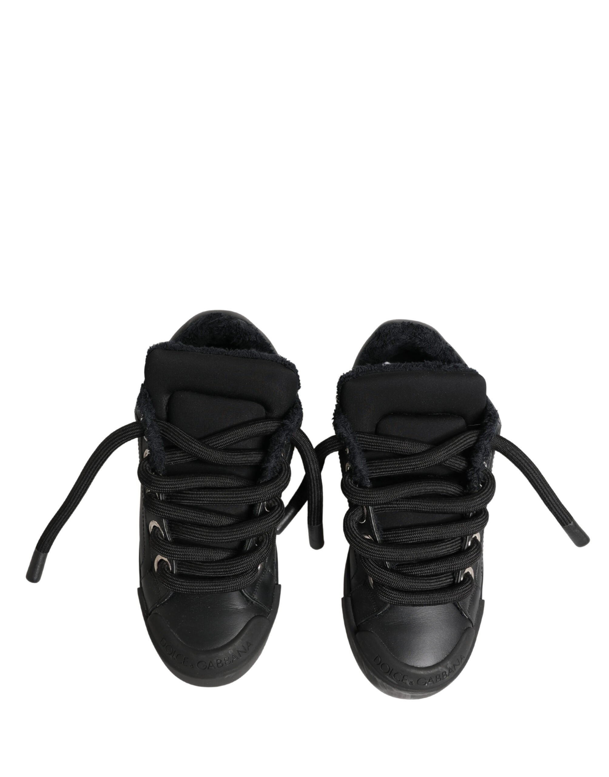 Dolce & Gabbana Black Calf Leather Nappa Lace-Up Sneakers Shoes