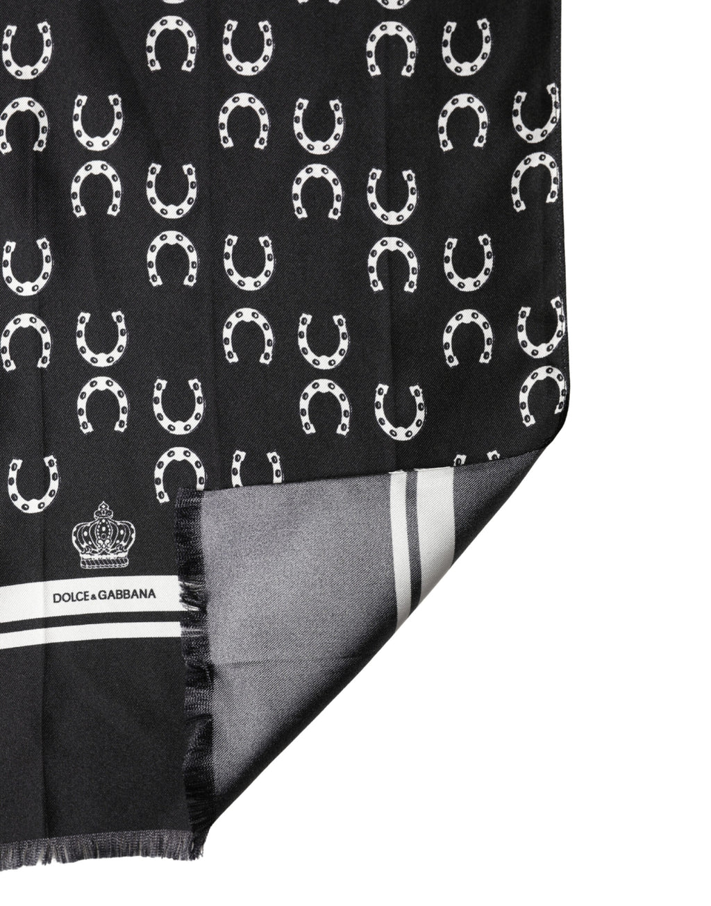Dolce & Gabbana Black Horseshoe Silk Neck Foulard 136cm x 23cm Men Scarf