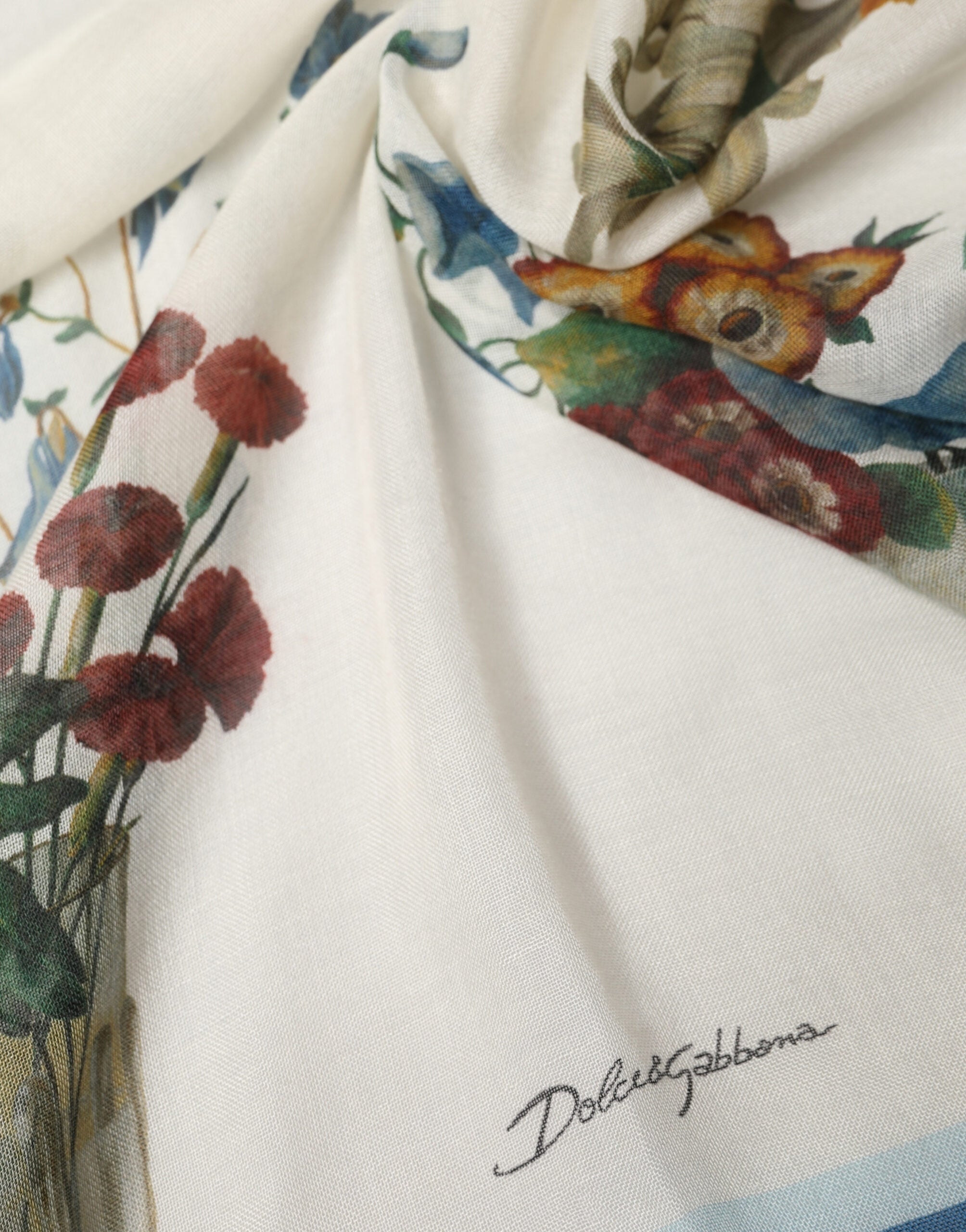 Dolce & Gabbana White Flower Vase Cashmere Stole Wrap 132cm x 128cm Scarf