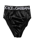 Dolce & Gabbana Black Satin High-Waist Brief Logo Women Underwear