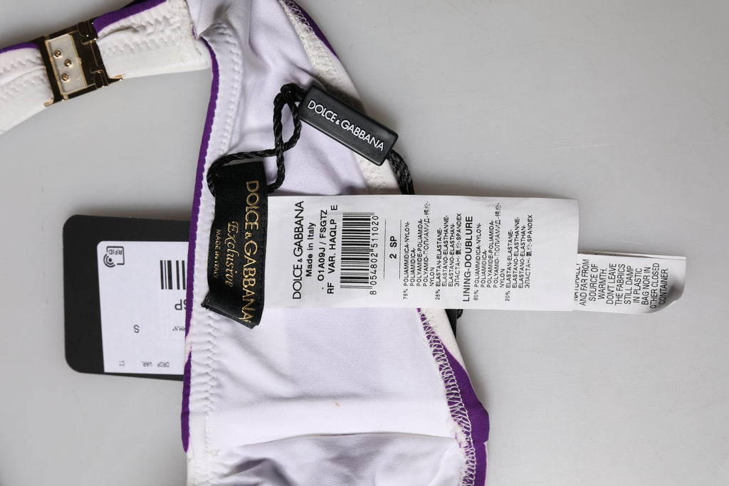 Dolce & Gabbana Purple White Stripes Nylon Bandeau Swimwear