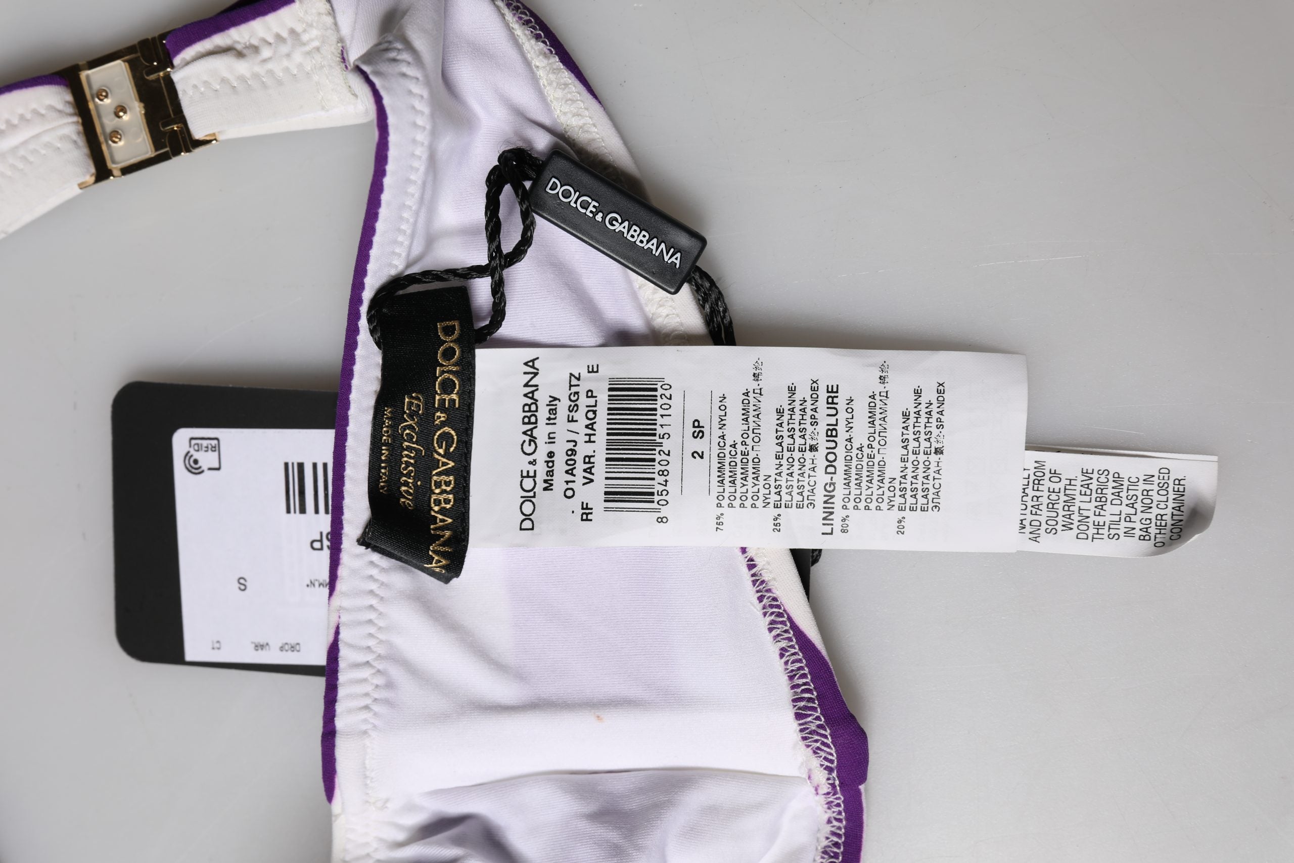 Dolce & Gabbana Purple White Stripes Nylon Bandeau Swimwear