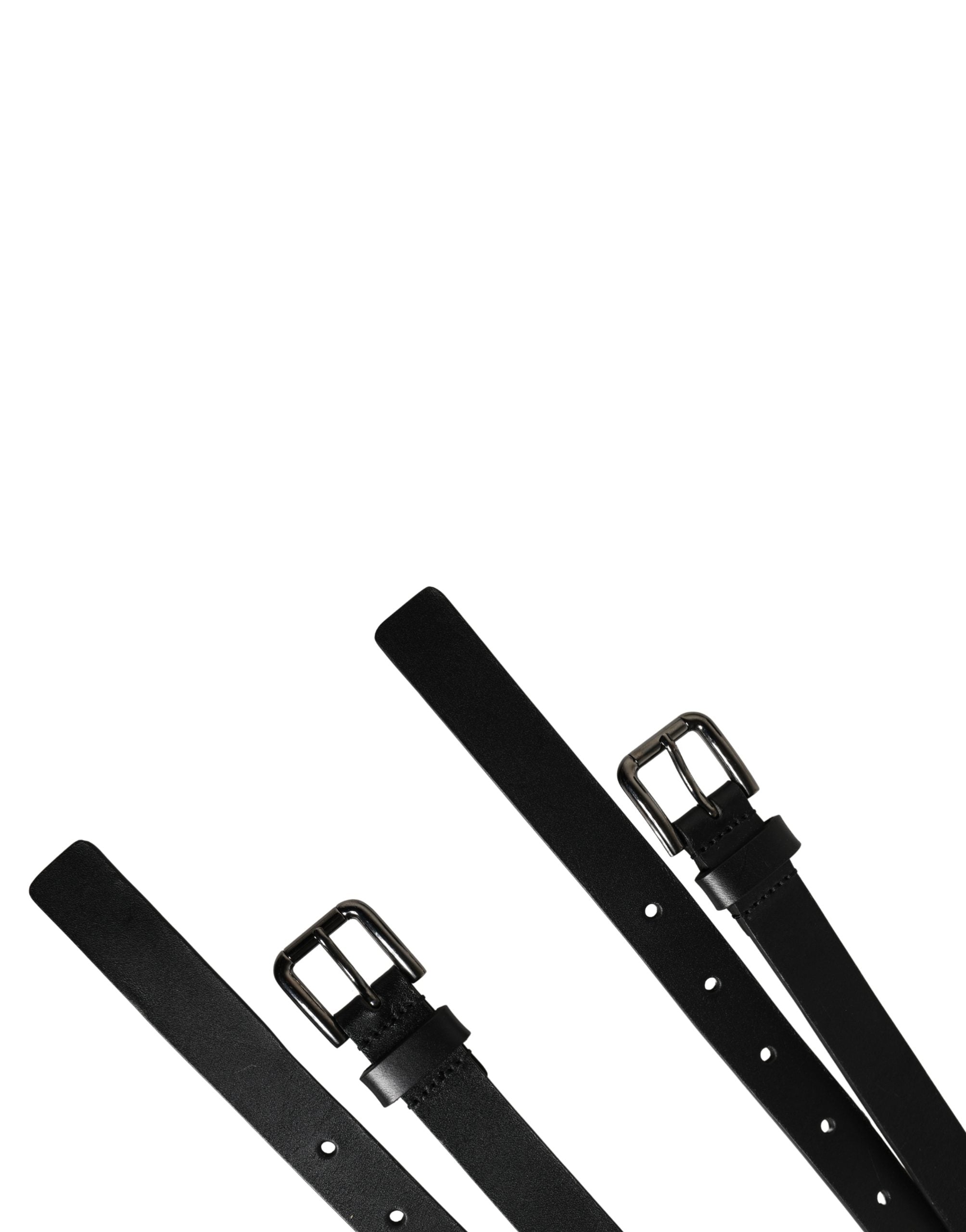 Dolce & Gabbana Black Double Strap Leather Silver Buckle Belt
