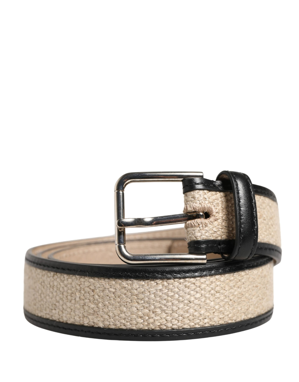 Dolce & Gabbana Herren Gürtel Beige geflochtenes Leder Metallschnalle