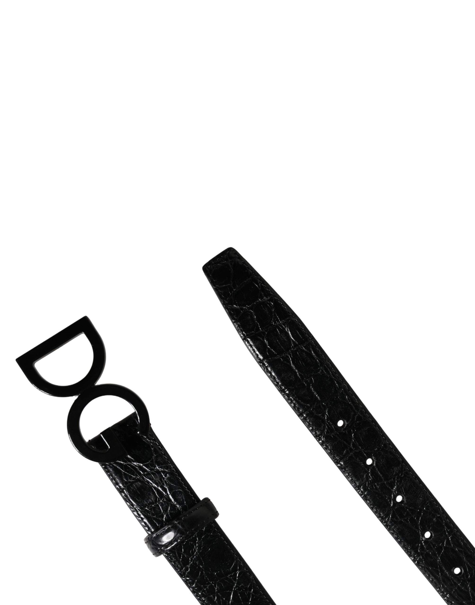 Dolce & Gabbana Men Black Exotic Leather Logo Buckle Belt