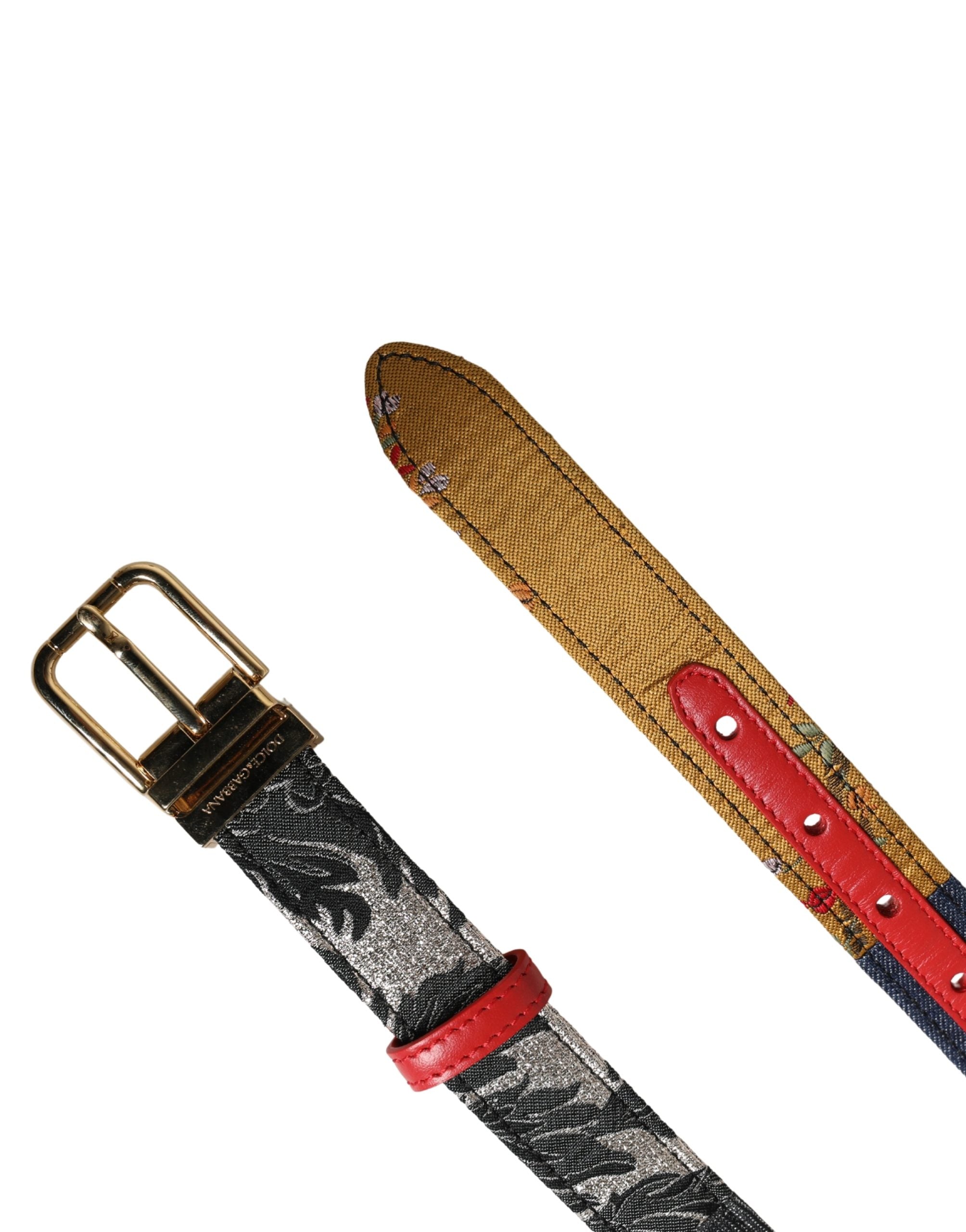 Dolce & Gabbana Multicolor Floral Jacquard Metal Buckle Belt