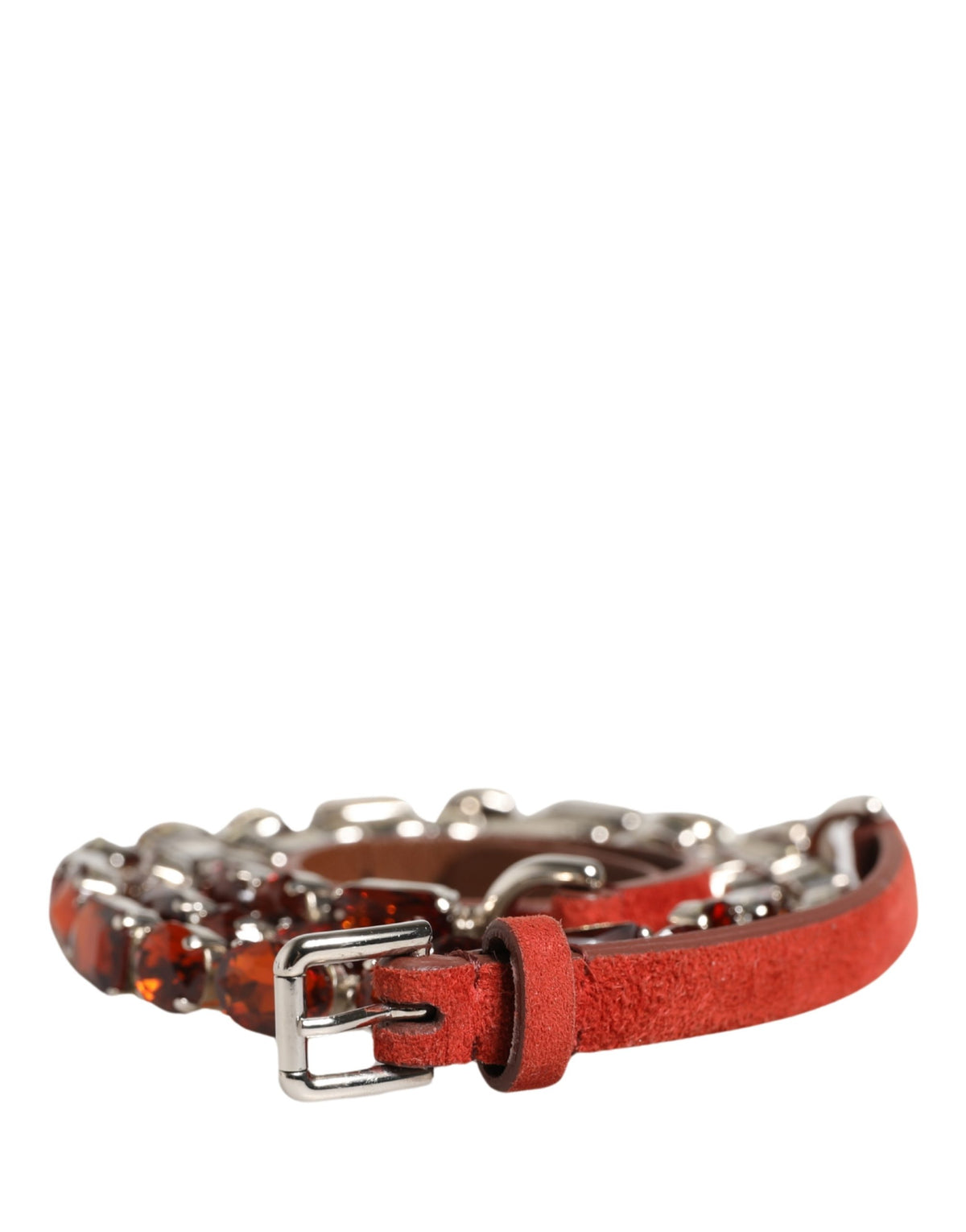 Dolce & Gabbana Roter Samtgürtel mit Kristallen und Kette