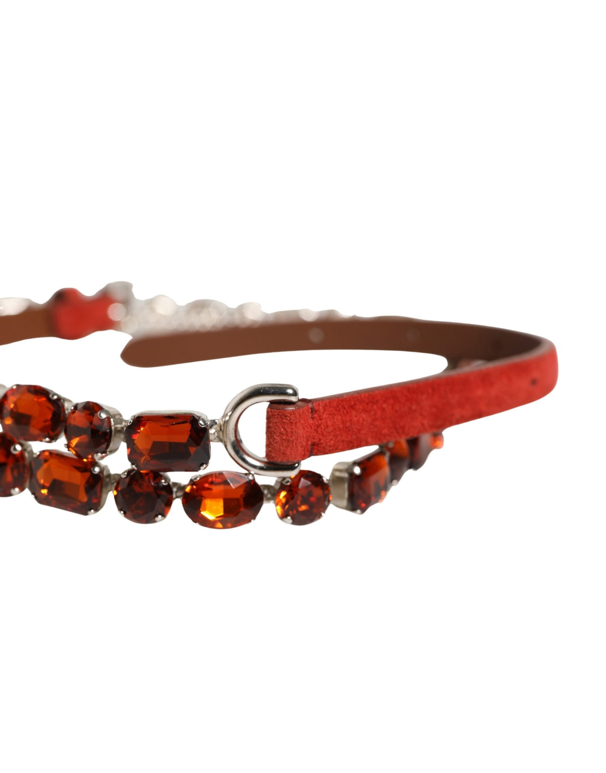 Dolce & Gabbana Roter Samtgürtel mit Kristallen und Kette