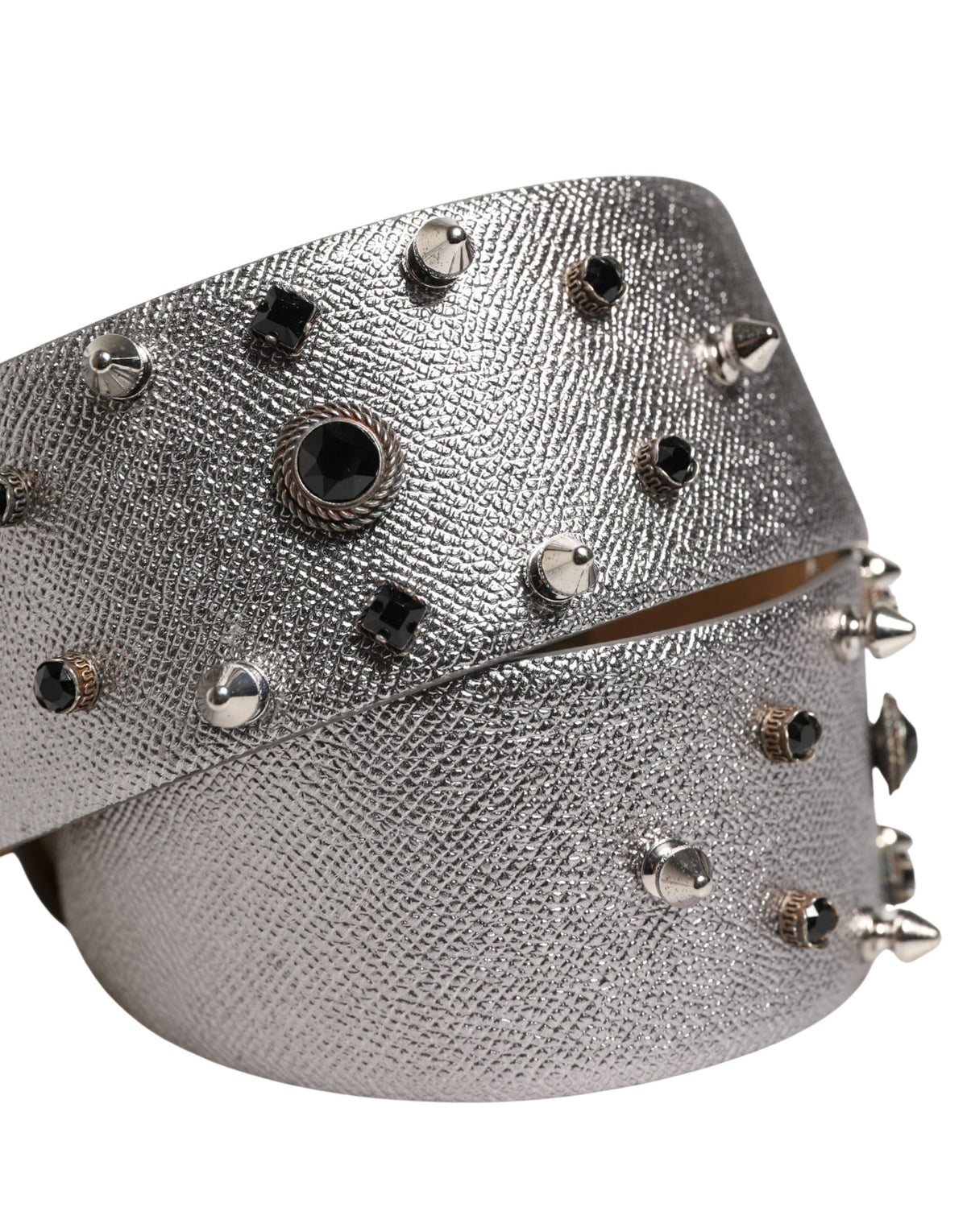 Dolce & Gabbana Gürtel aus silbernem Leder mit Metallschnalle und Kristallen