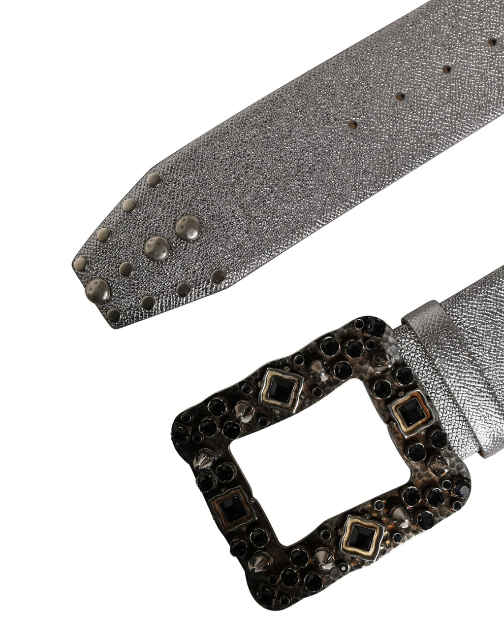 Dolce & Gabbana Gürtel aus silbernem Leder mit Metallschnalle und Kristallen