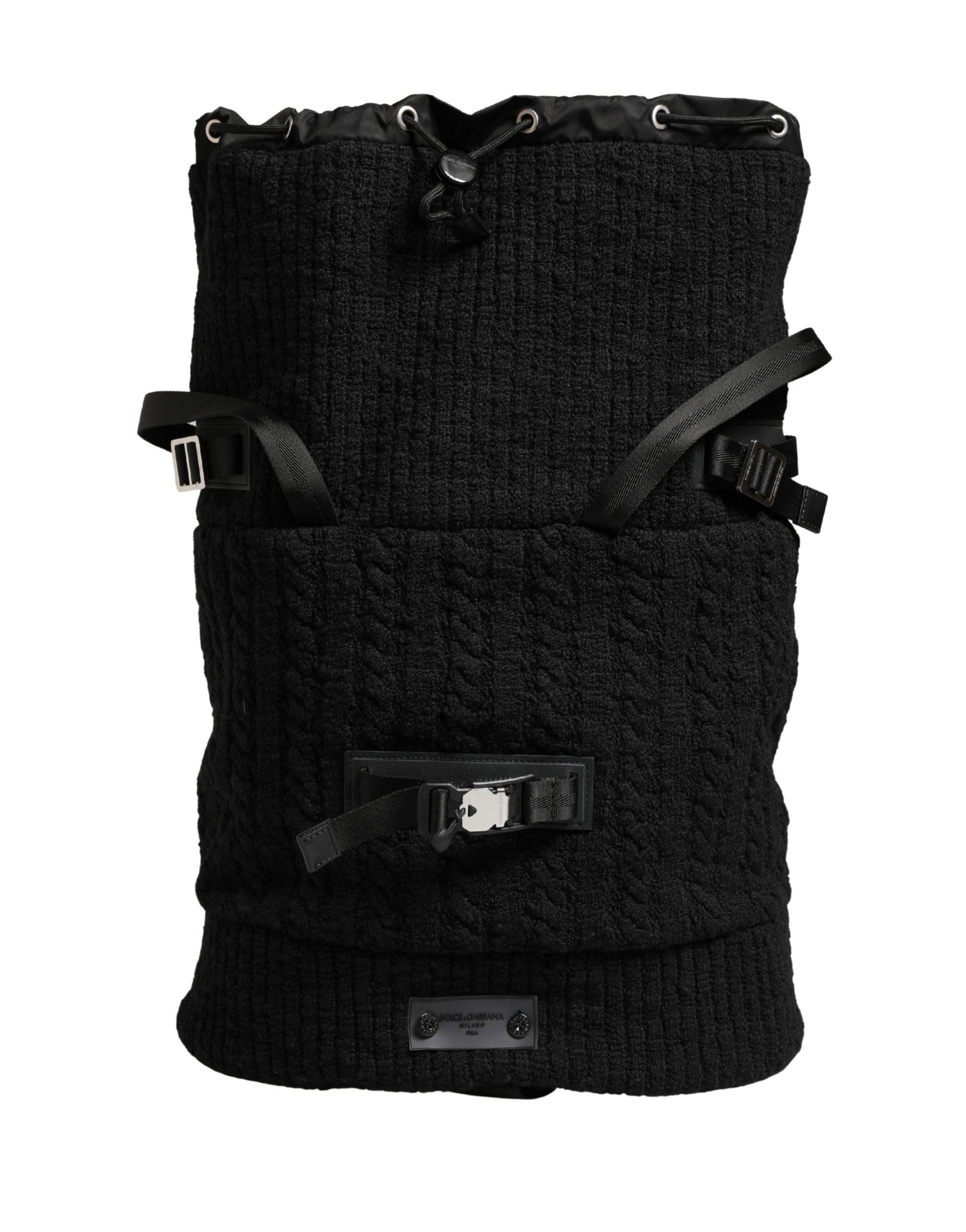 Dolce & Gabbana Black Tricot Wool Blend Duffel Backpack Travel Borse Bag