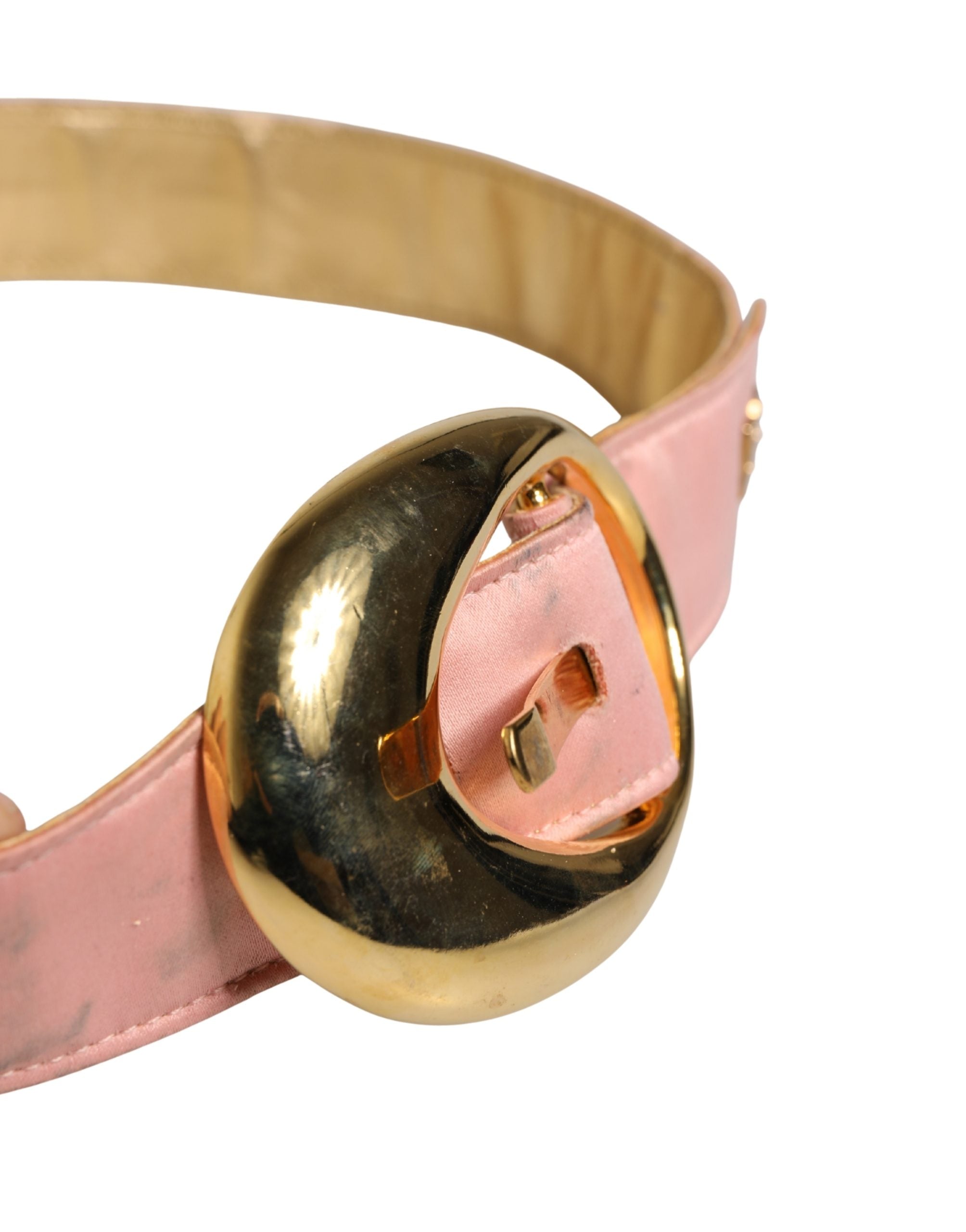 Dolce & Gabbana Pink Satin Leather Oval Metal Buckle Belt