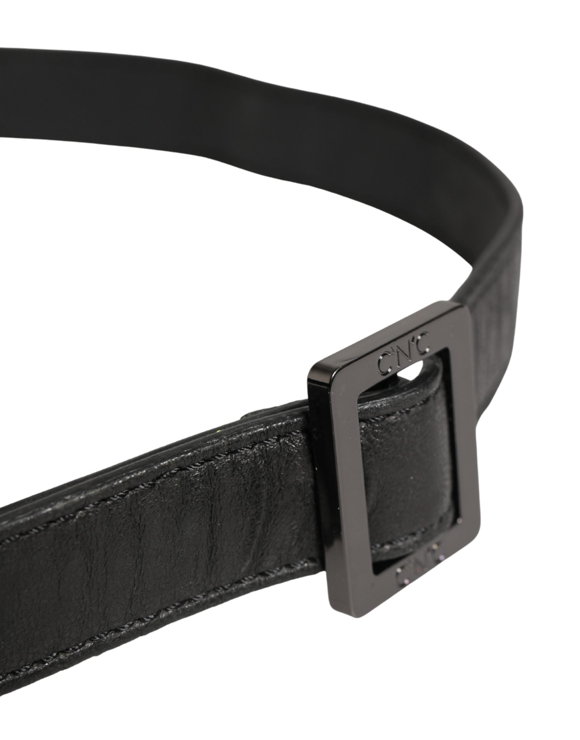 Costume National Black Leather Square Metal Buckle Waist Belt
