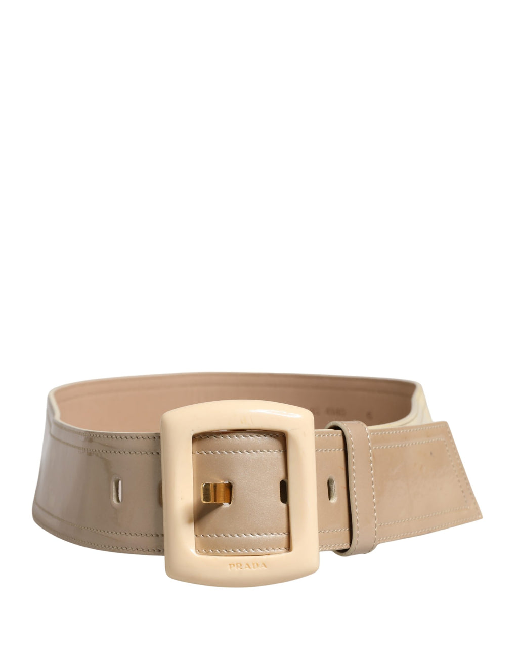 Prada Beige Leather Logo Wide Waist Women Square Buckle Belt