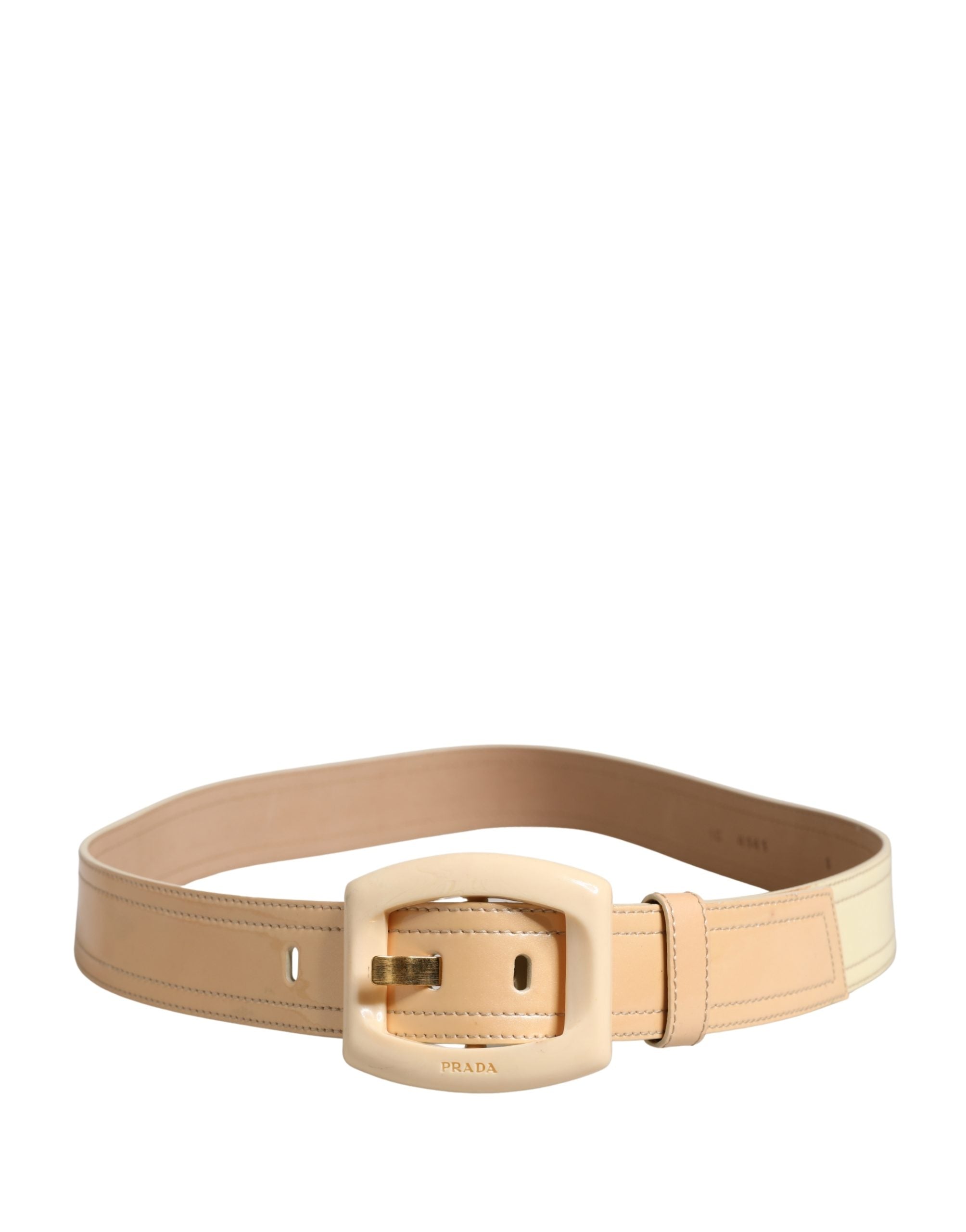 Prada Beige Leather Logo Wide Waist Women Square Buckle Belt