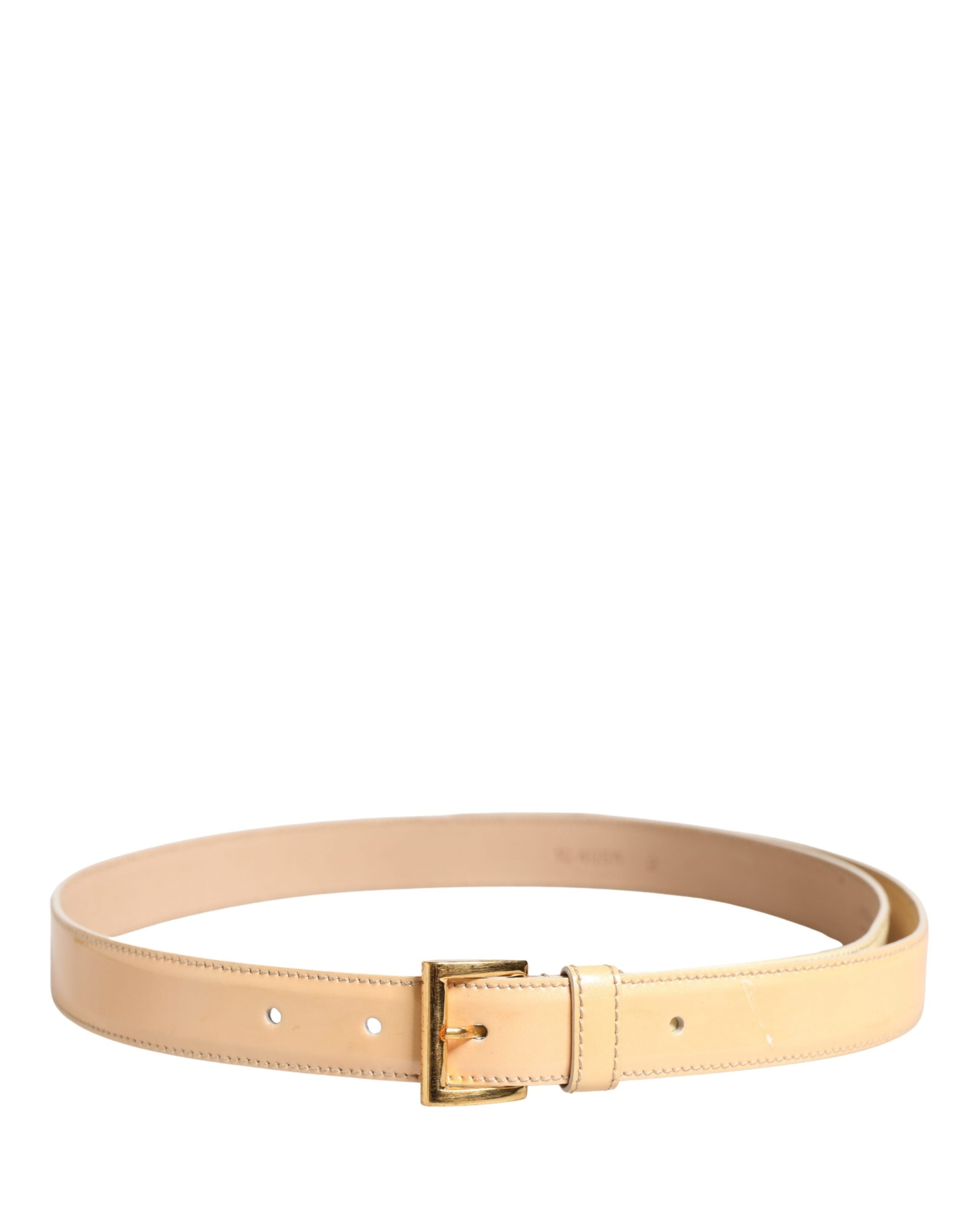 Prada Beige Leather Logo Waist Women Gold Metal Buckle Belt