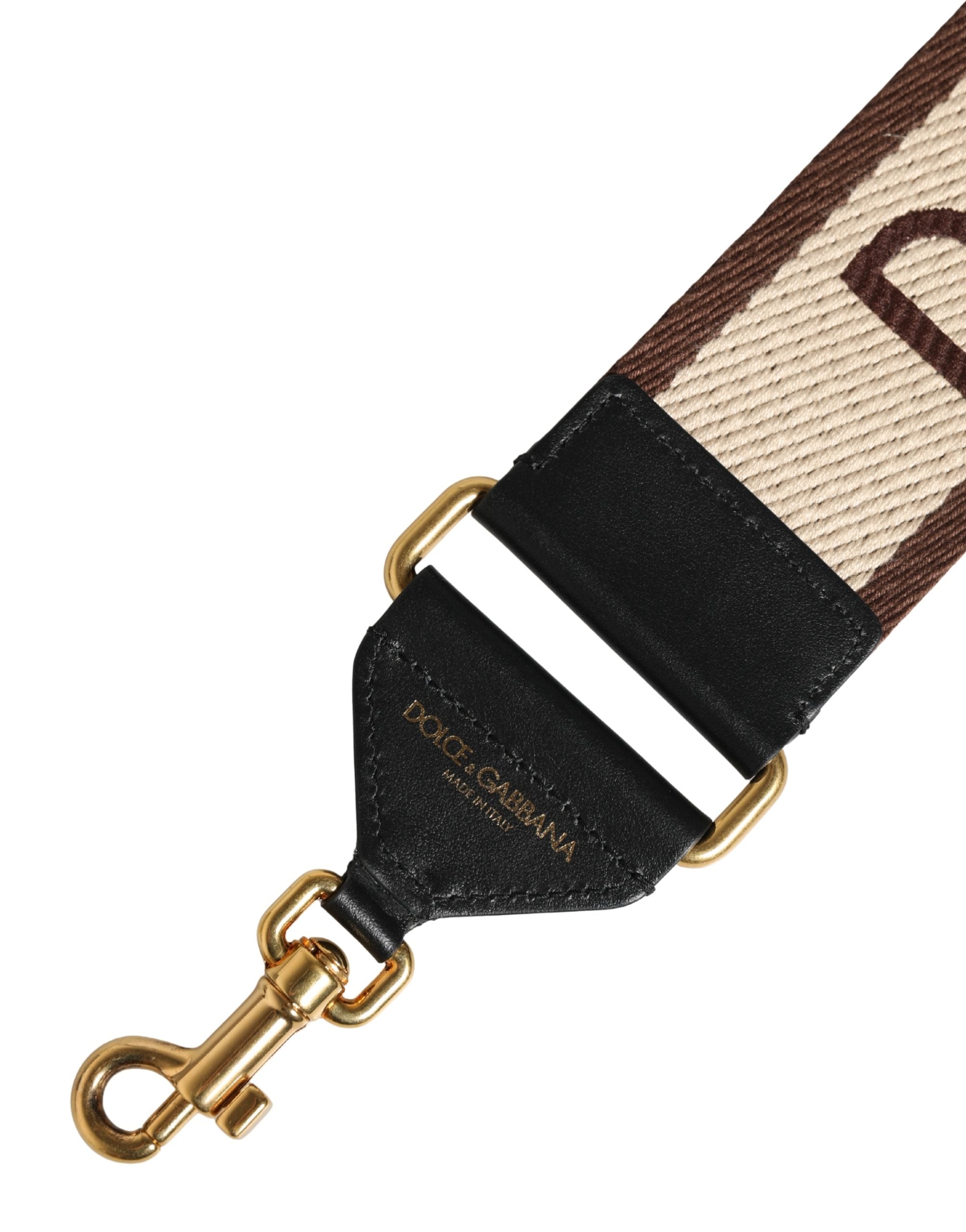 Dolce & Gabbana Beige Logo Print Gold Brass Bag Accessory Shoulder Strap