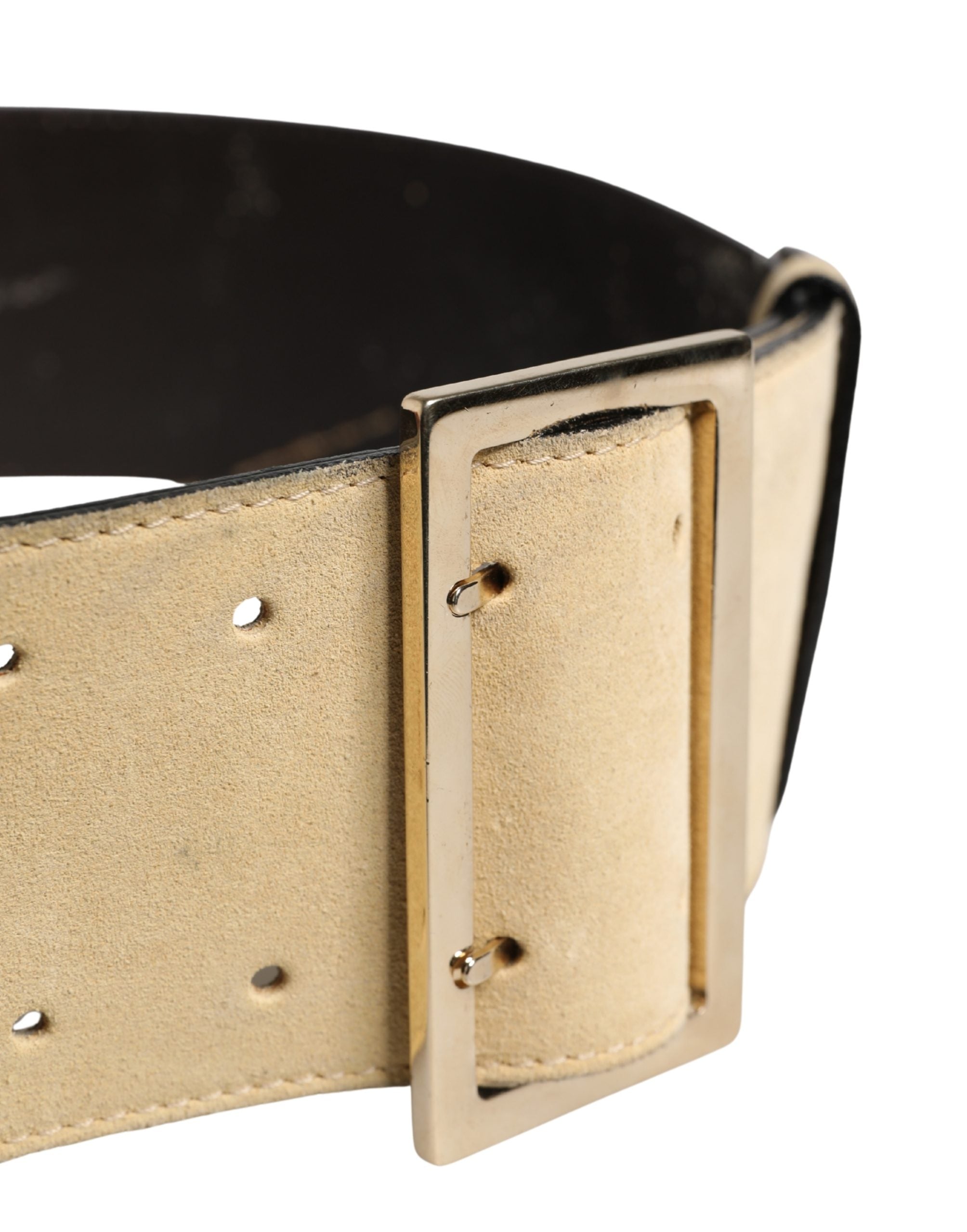 Versace Beige Suede Leather Silver Metal Buckle Belt