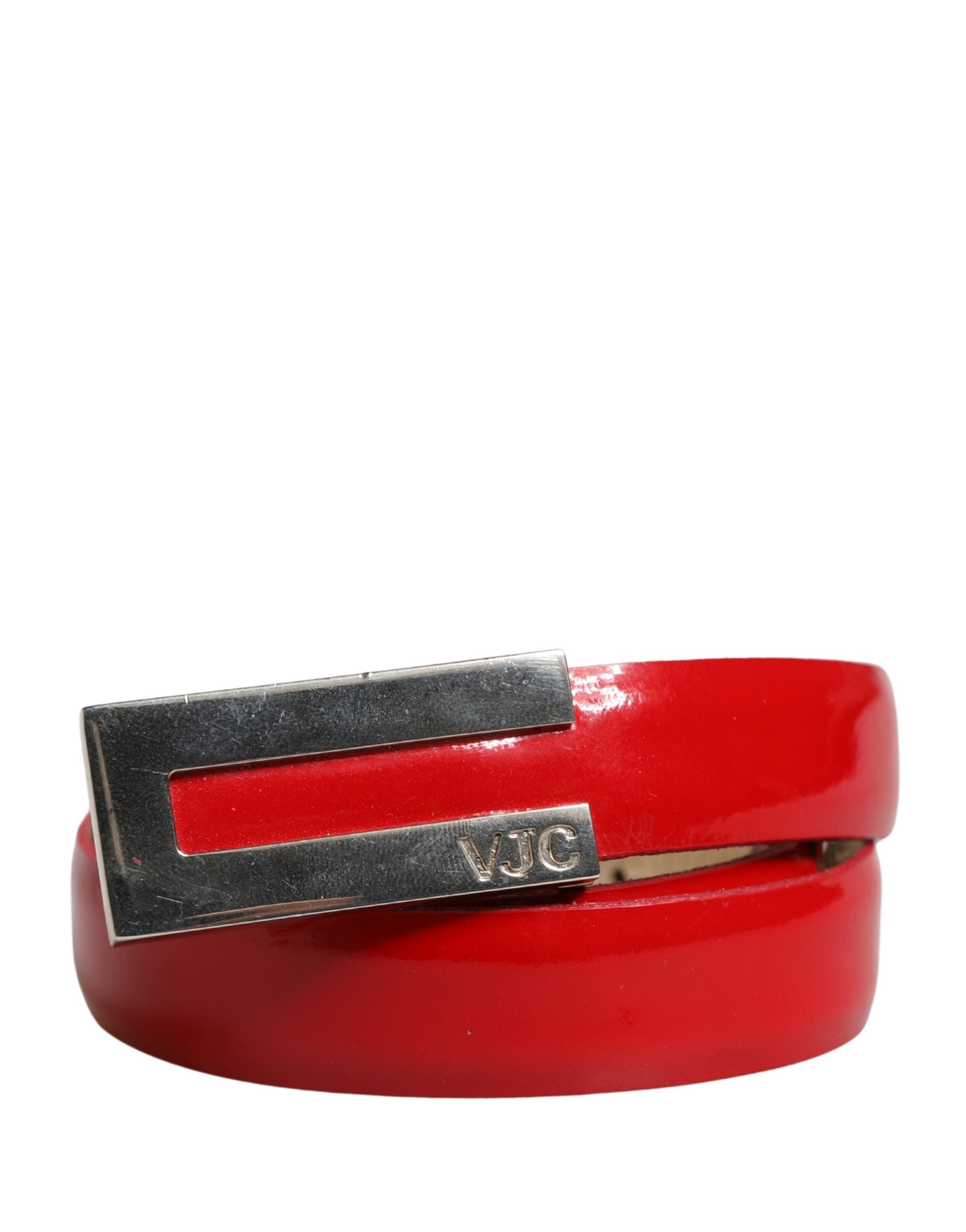 Versace Jeans Couture Red Glossy Leather Metal Buckle Belt