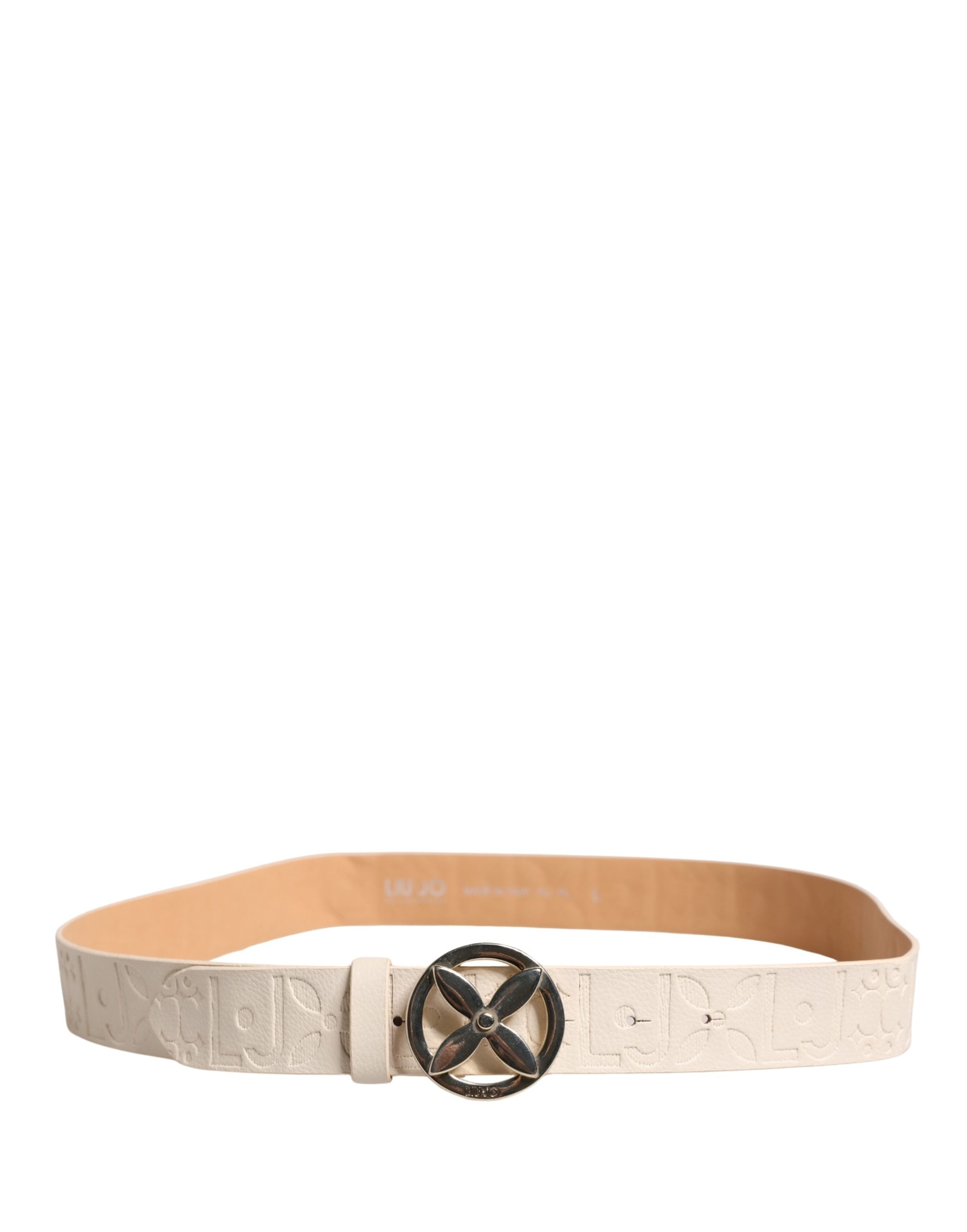 Liu Jo Beige Leather Wide Waist Silver Metal Buckle Waist Women Belt