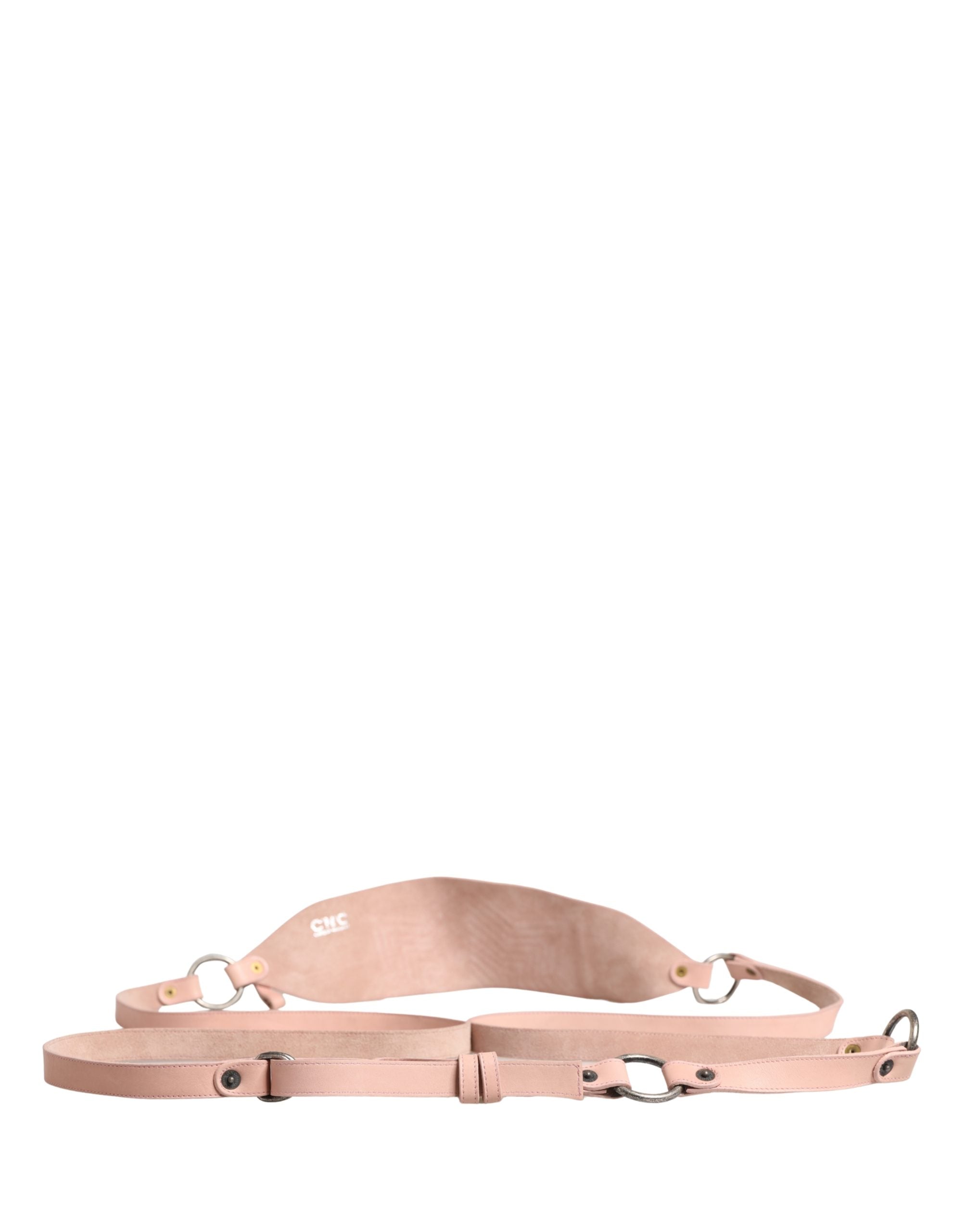 Costume National Light Pink Leather Wide Waist Round Buckle Belt