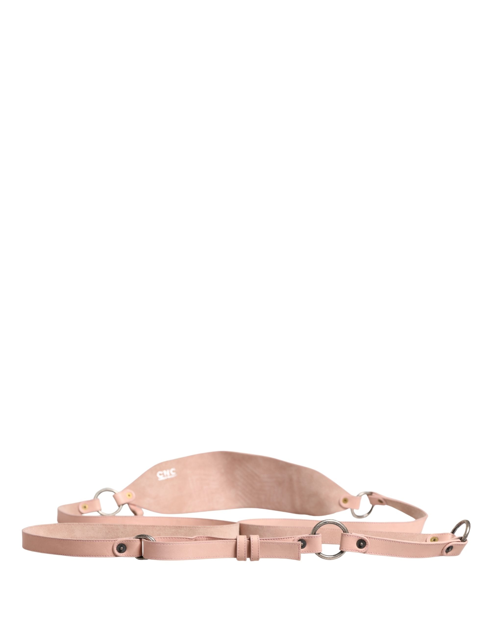 Costume National Light Pink Leather Wide Waist Round Buckle Belt